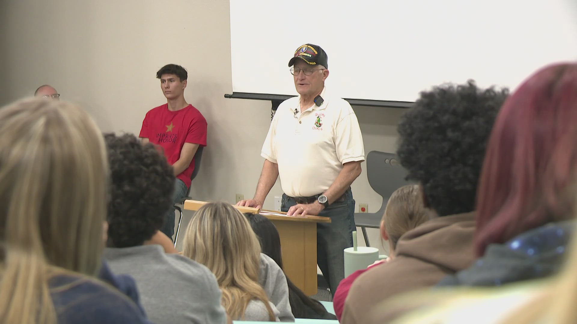 Veterans spoke with high school civics classes about service and sacrifice.