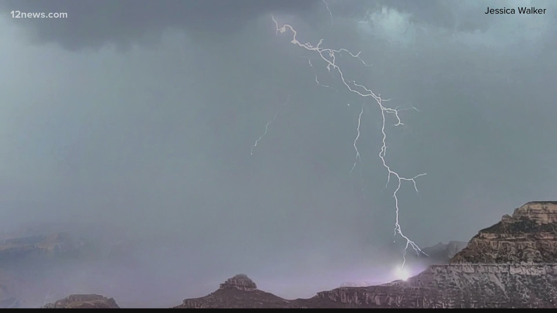 Two people were struck by lightning and two others received medical treatment from lightning-caused injuries in the Grand Canyon on Tuesday.