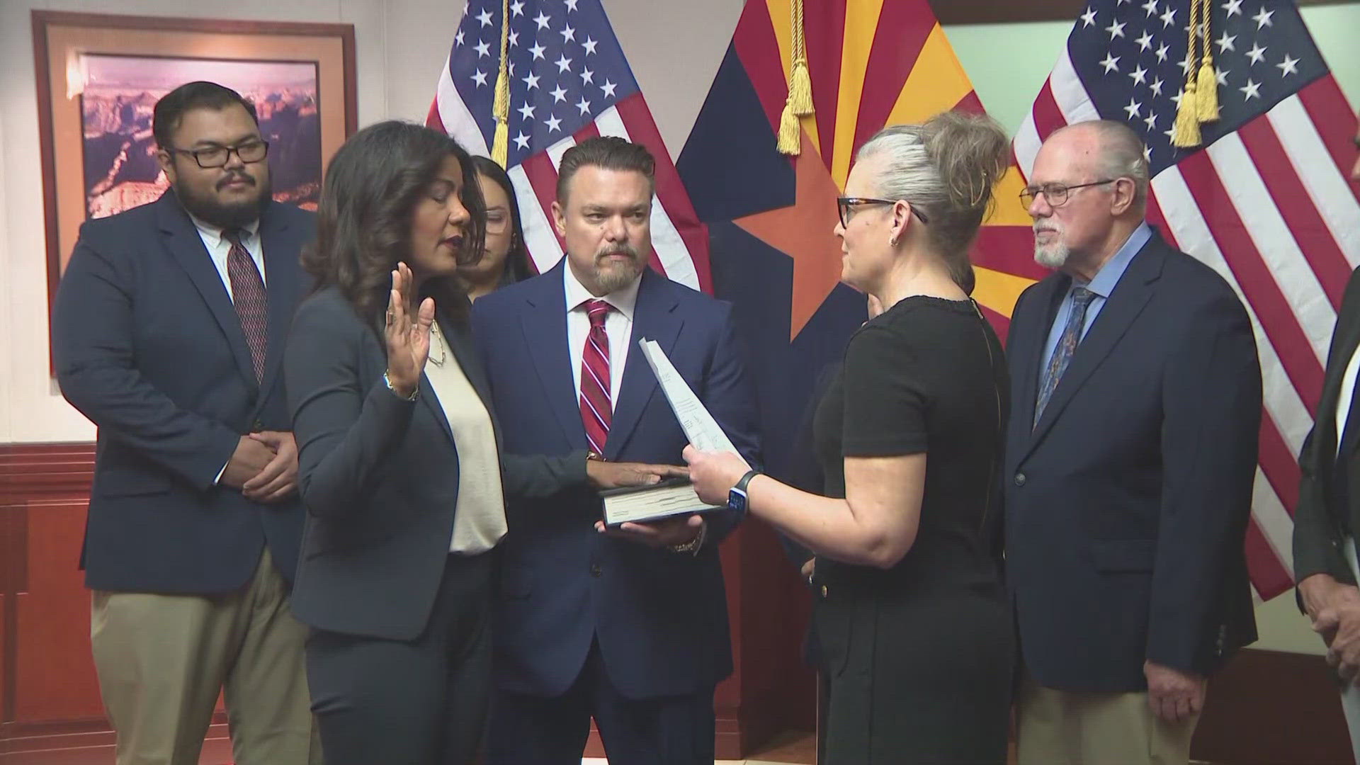 Judge Maria Elena Cruz was sworn into the Arizona Supreme Court by Gov. Hobbs on Feb. 3, 2025.