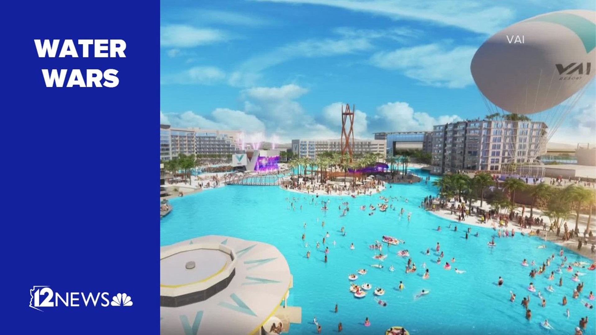 The giant resort near State Farm Stadium will feature a six-acre pool that builders say will use less water.