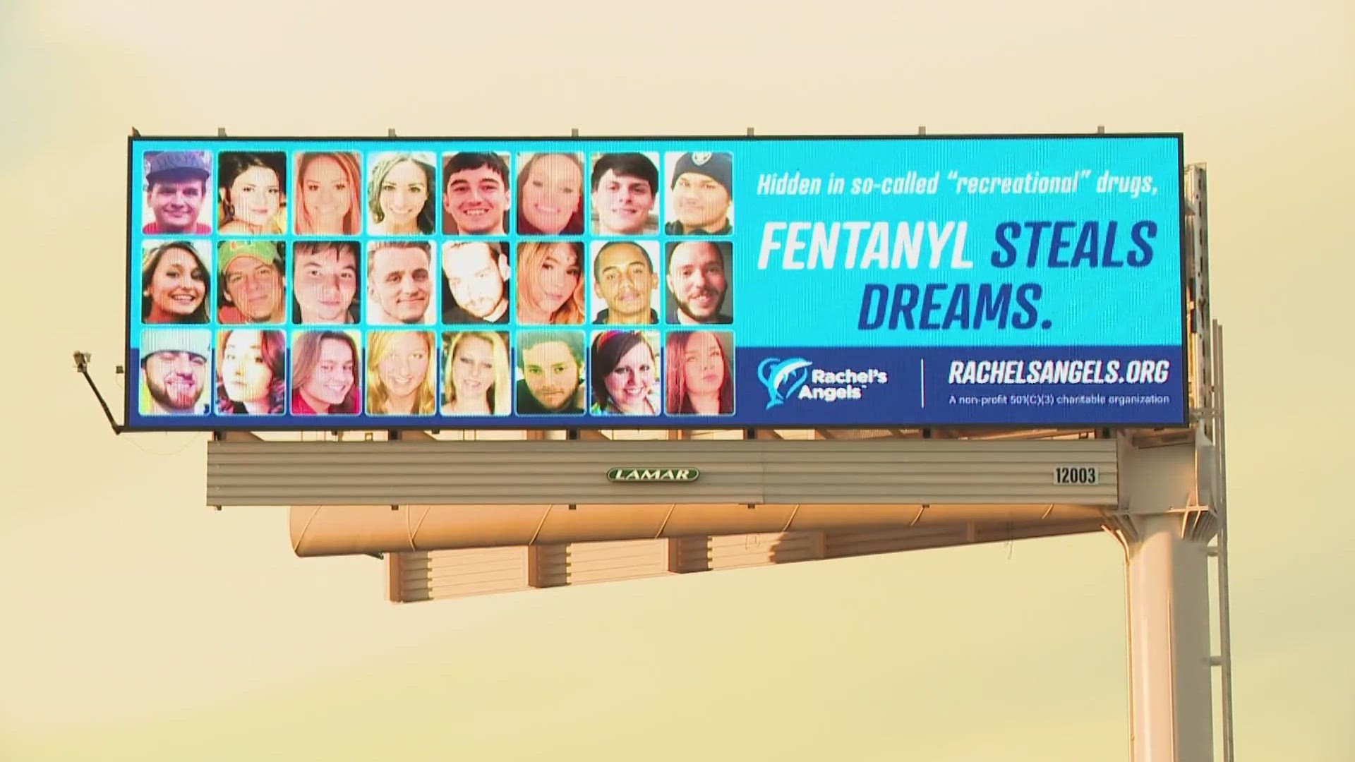 About a dozen parents paid for a new billboard showing each one their children who passed away from fentanyl poisoning.