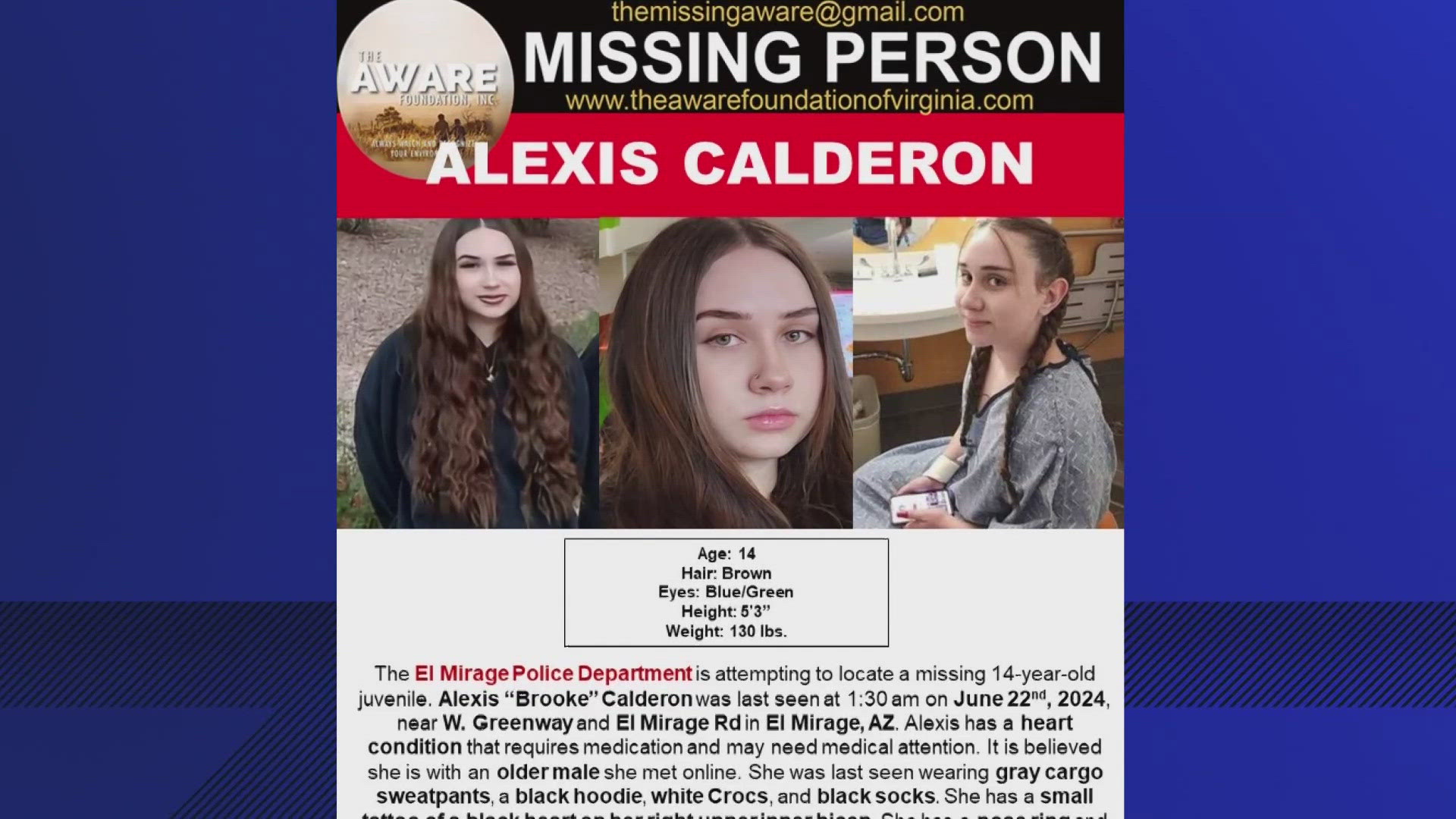 Surveillance cameras caught Alexis "Brooke" Calderon leaving the home near El Mirage and Greenway roads around 1 a.m. on June 22.