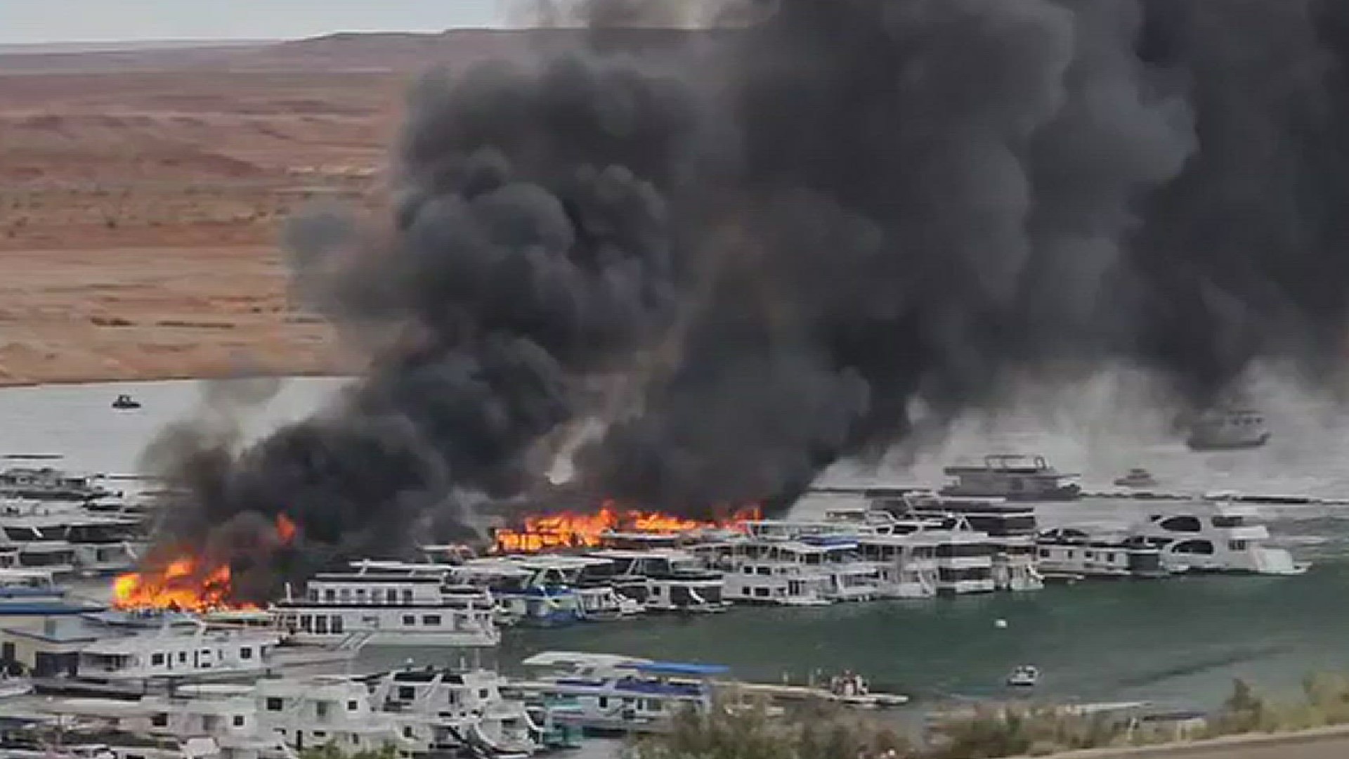 The fires were reported at Lake Powell's Wahweap Marina on Friday.