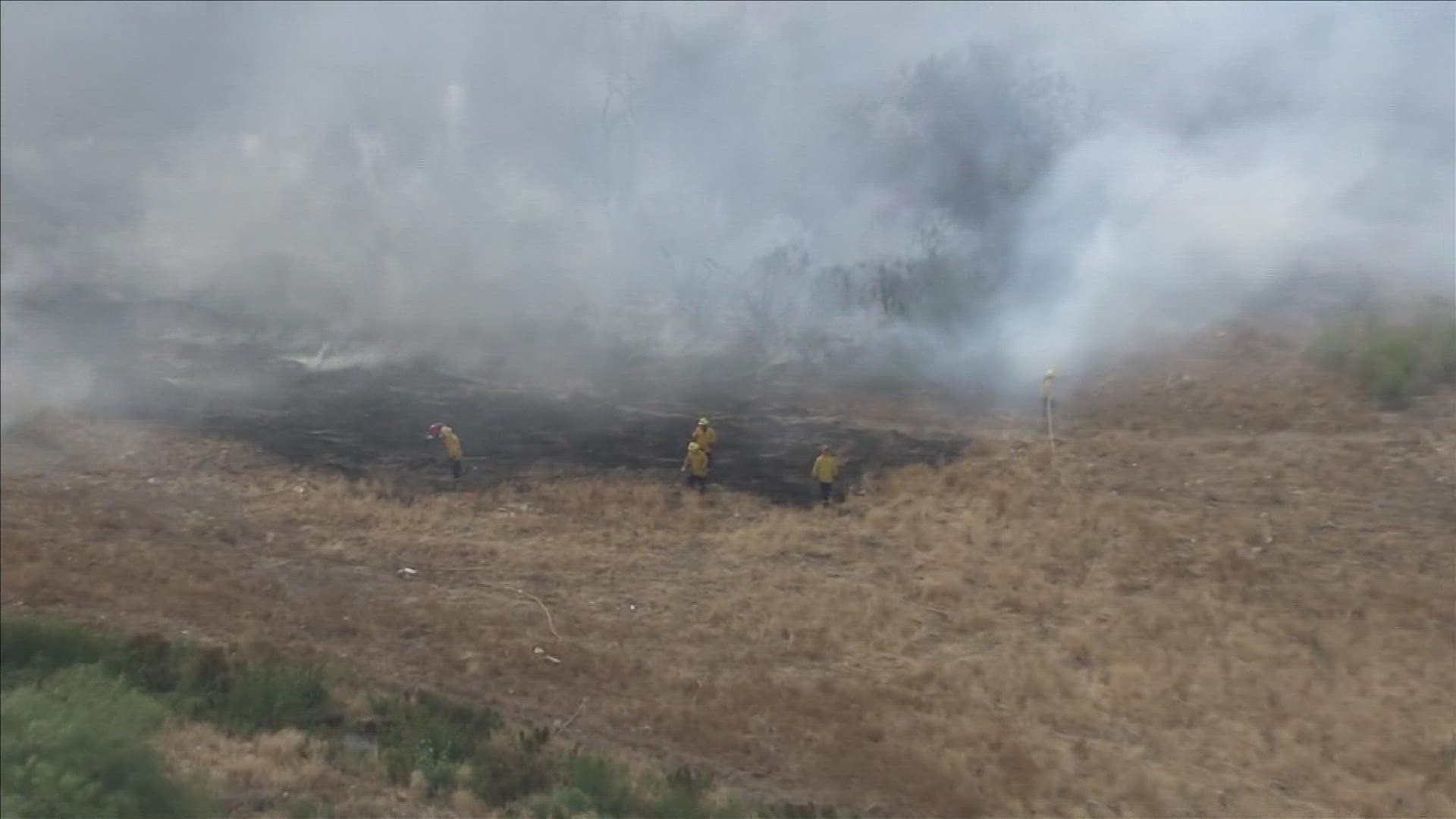 There is a brush fire burning in the Agua Fria River Bottom near I-10 and Dysart Road. The Goodyear Fire Department is working on the fire.