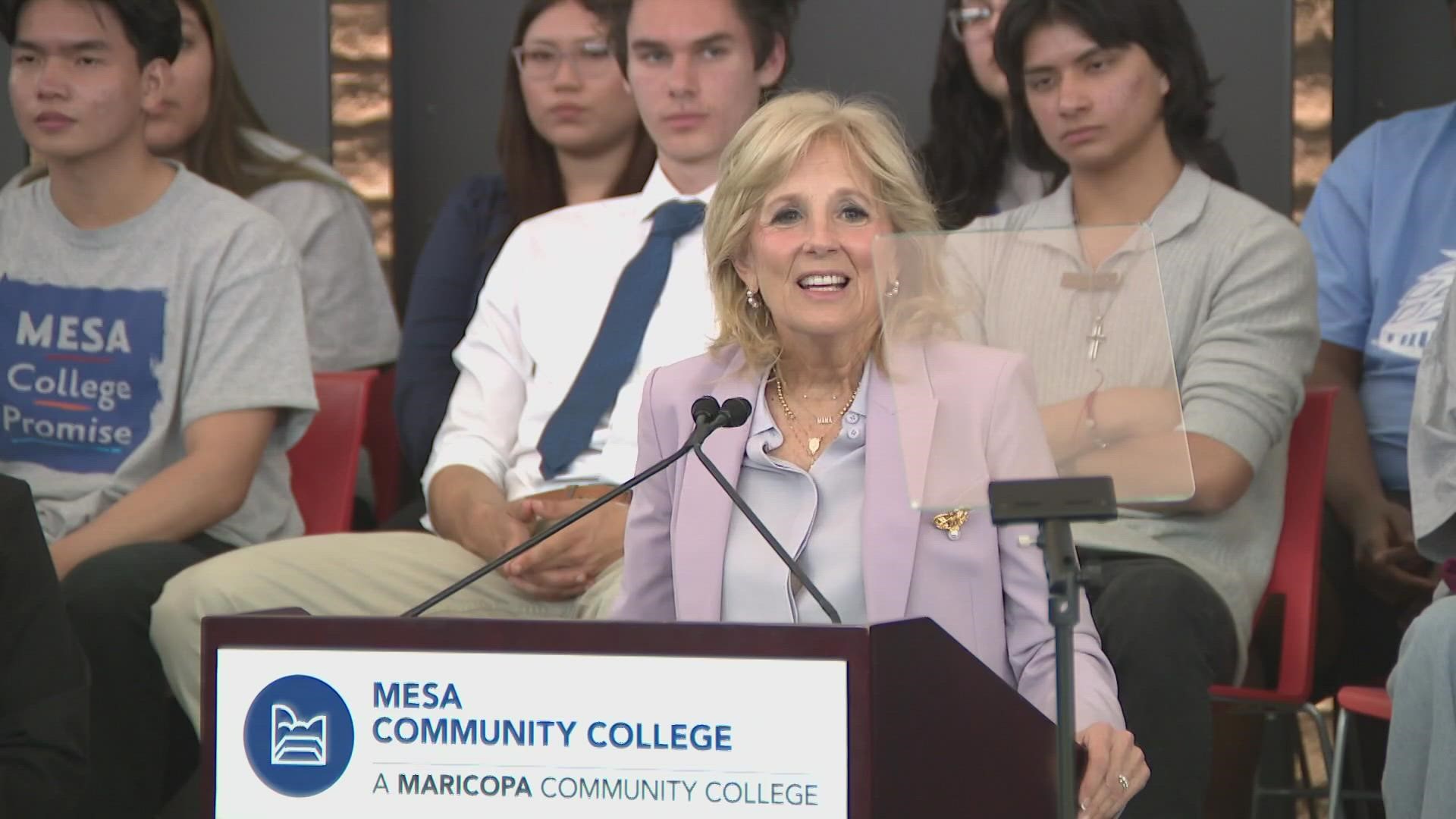 First lady Jill Biden visited Mesa on Monday to promote a program that helps low to middle income students go to college.