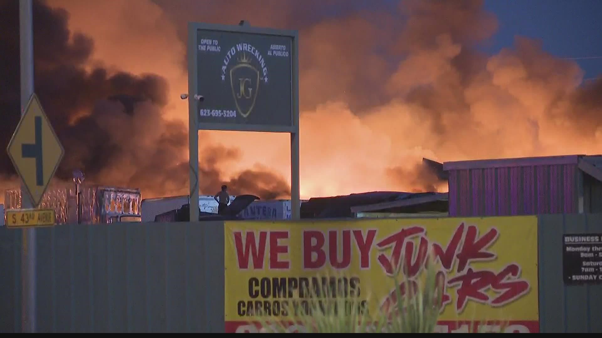 Fire crews fought a salvage yard fire in Phoenix near 43rd Avenue and Broadway Road early Wednesday morning. Officials said it is now under control.