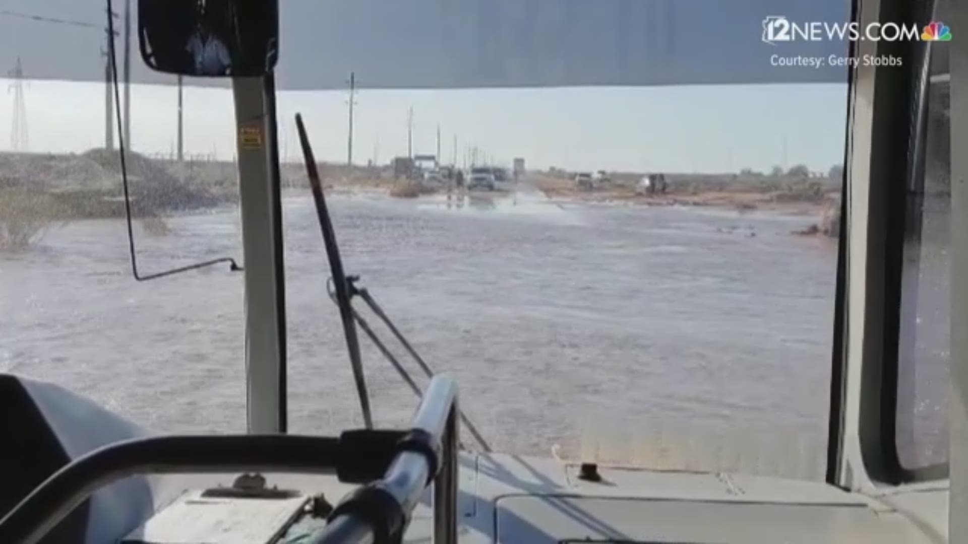 Vickie Kerr says this is video from the front seat of the bus that transported them through deep water on Caborca Highway.