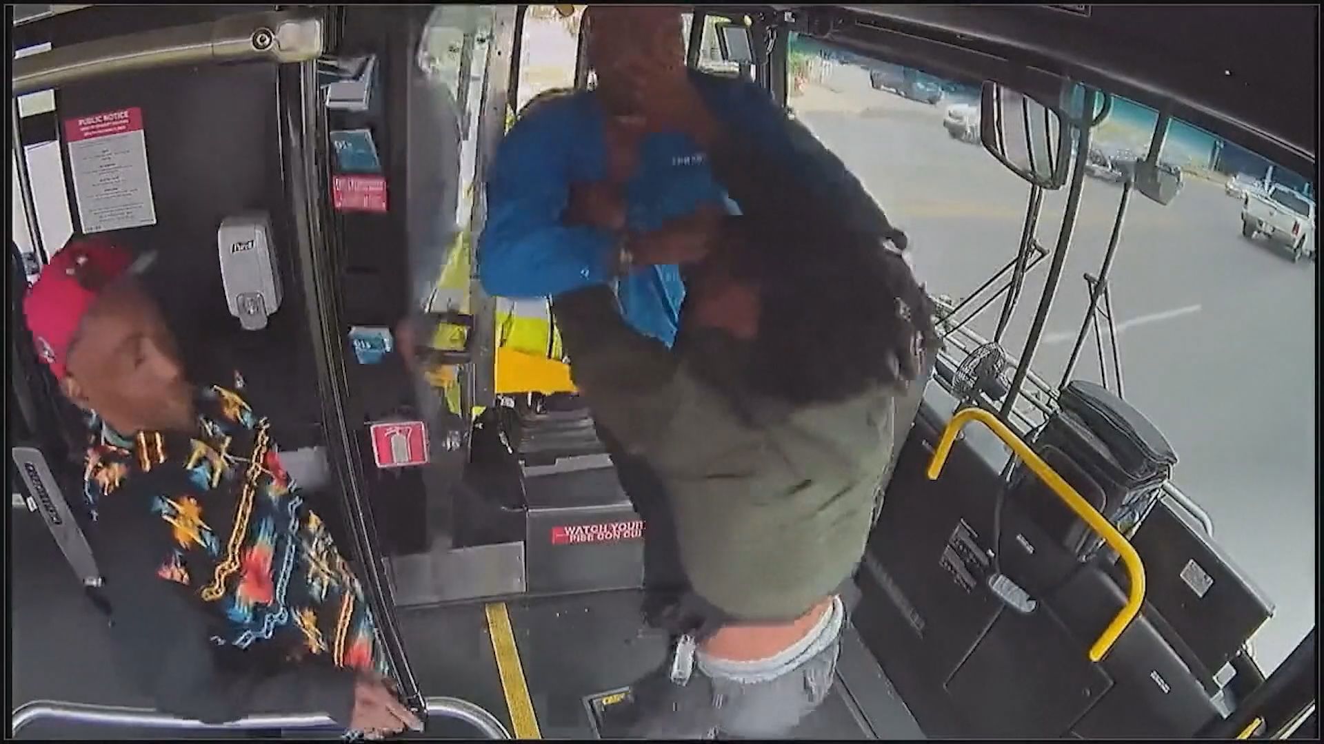 Security camera video has been released showing an angry bus rider in Oklahoma City, Oklahoma attacking the bus driver, before the bus crashes into a business.