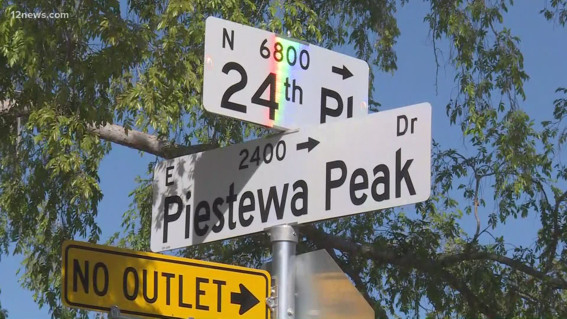 Two Phoenix street signs considered offensive have been permanently replaced. They are now called Piestewa Peak Drive and Desert Cactus Street.