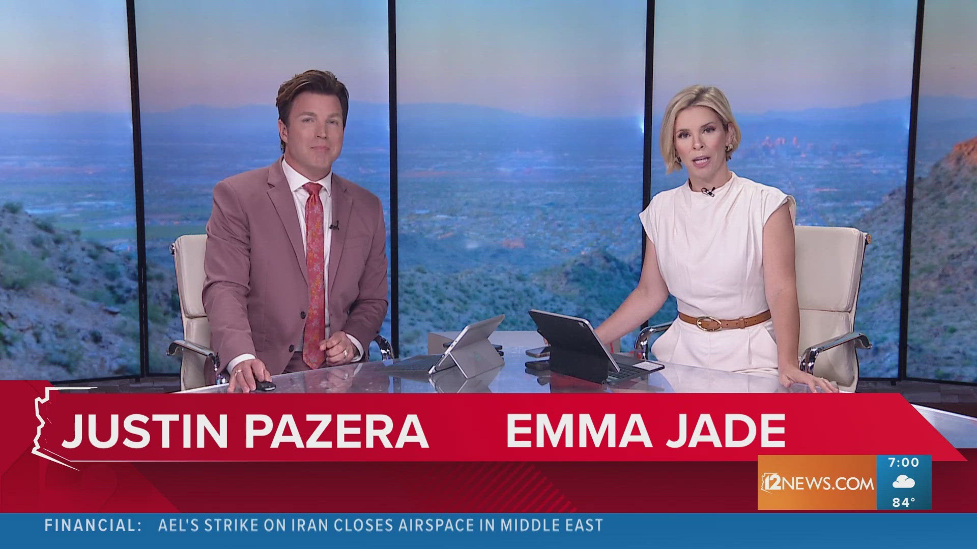 The day's major news events, breaking news, community stories, business reports, sports updates, and weather forecast presented by the 12News Team.