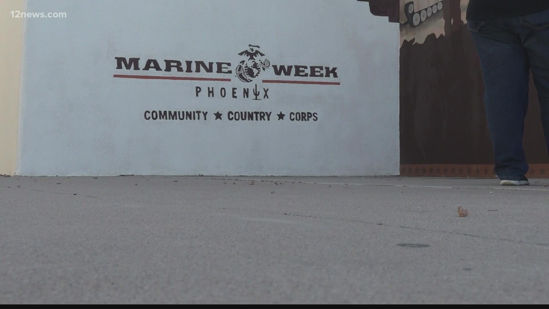 A group of volunteers from several different veteran organizations grabbed their buckets, sponges, and rags early Saturday morning to spruce up a Valley Marine mural