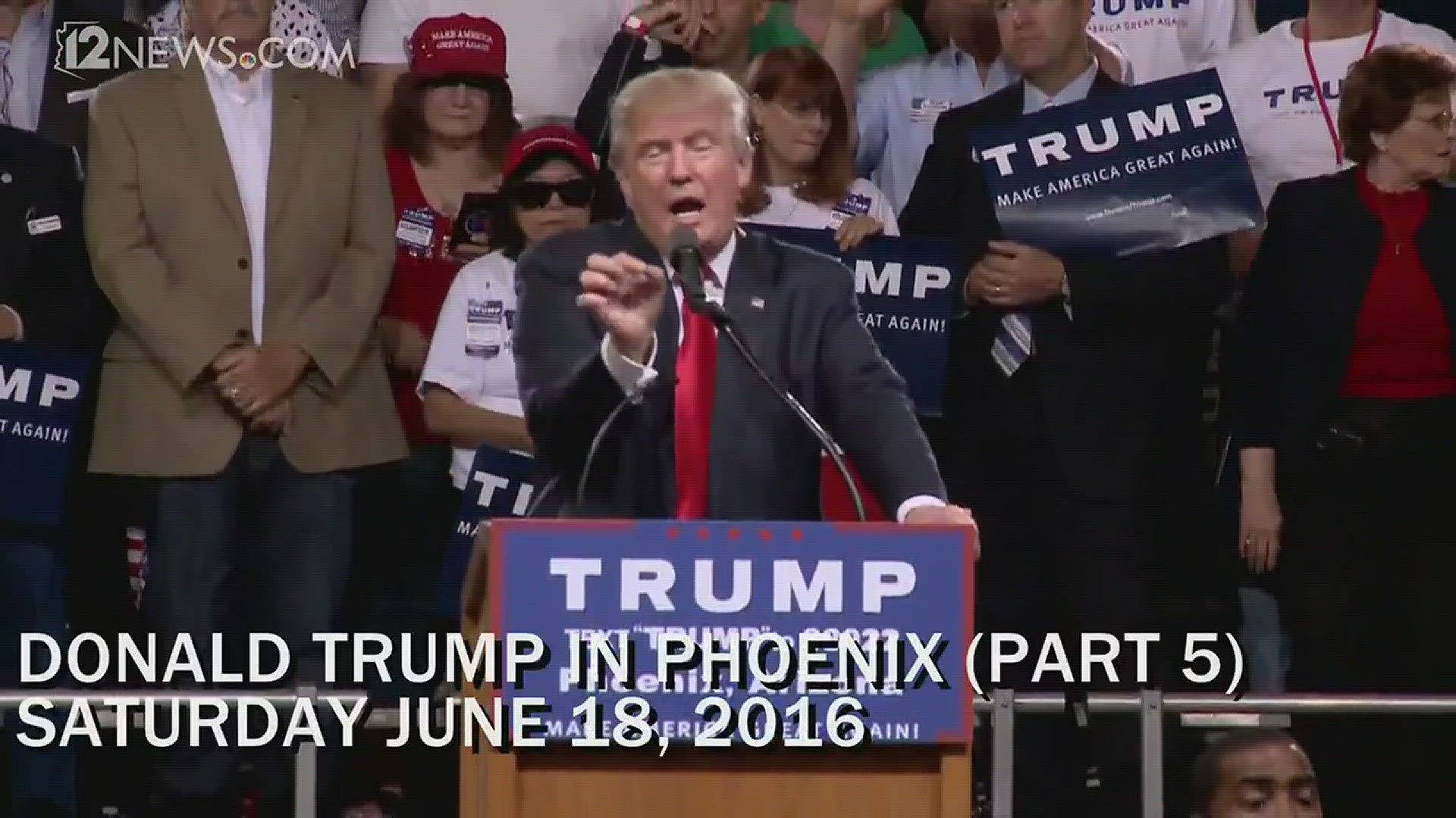 Donald Trump speaks at Veterans Memorial Coliseum in Phoenix on June 18, 2016.
