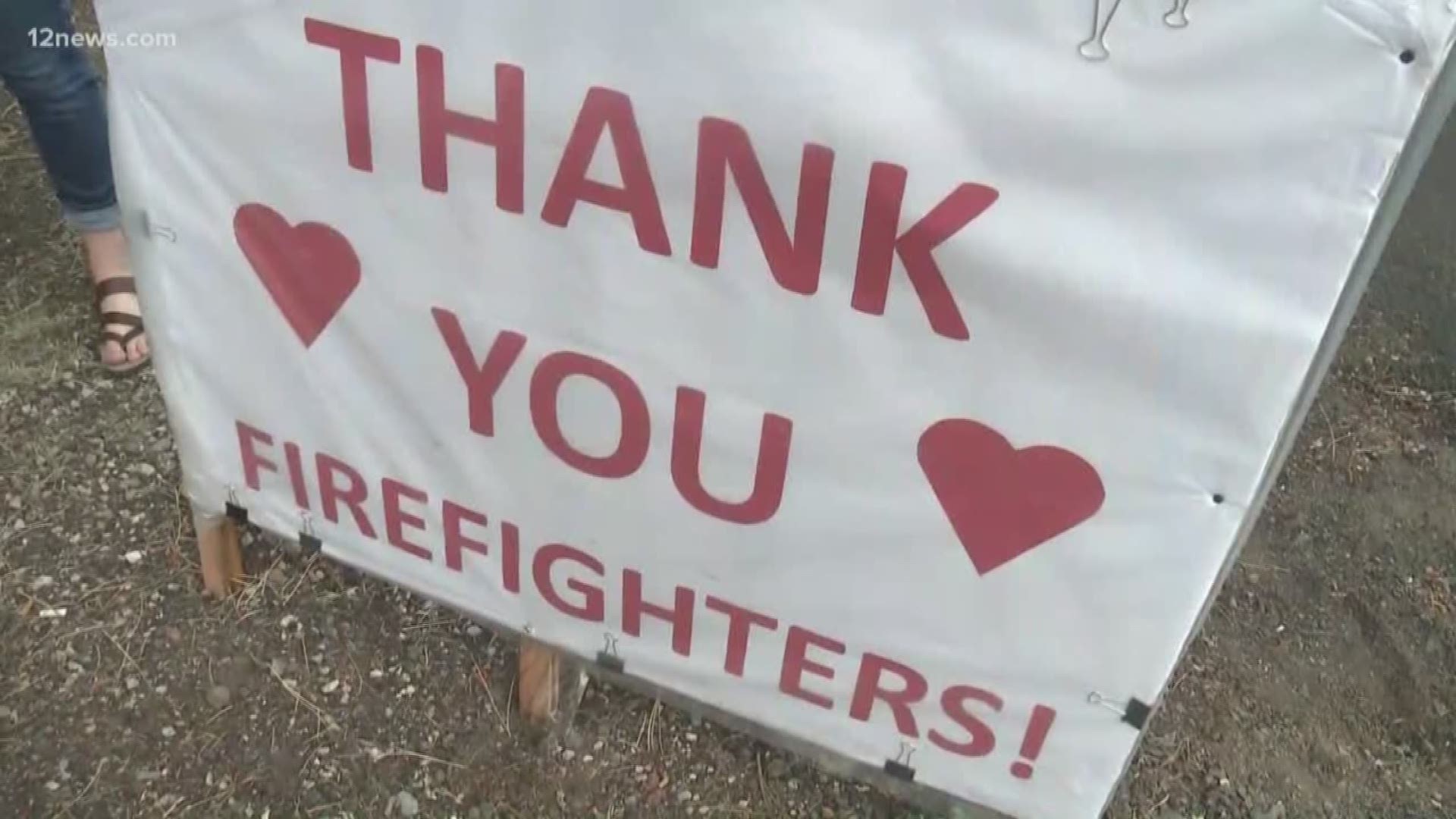 Signs are going up in and around Flagstaff warning people of the fire danger but also showing thanks for the hard work the firefighters are doing to keep everyone safe. One cafe owner is even offering free coffee to those working the fire.