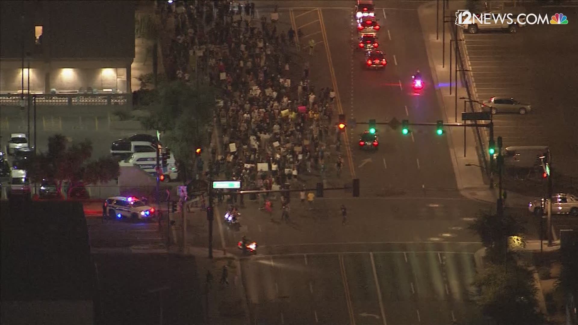 Protestors took to the streets of downtown Phoenix for a third night in a row to protest the killing of George Floyd. The protestors gathered in front of Phoenix PD.