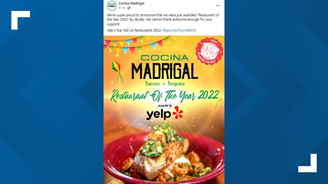 Cocina Madrigal berada di puncak daftar 100 restoran terbaik Yelp