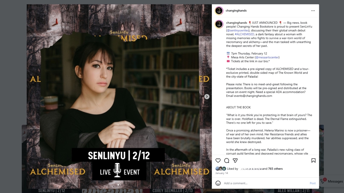 New York Times bestselling author SenLinYu is headed to Arizona