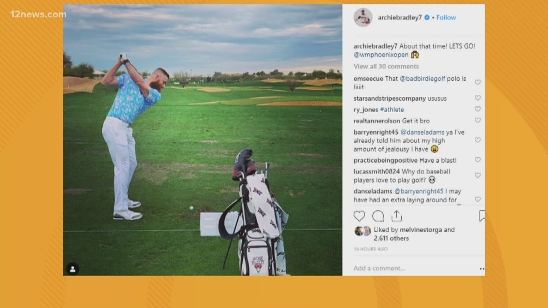 After his round at the 2019 Waste Management Phoenix Open Pro-Am, D-backs pitcher Archie Bradley shared the news that someone may have stolen his golf clubs.