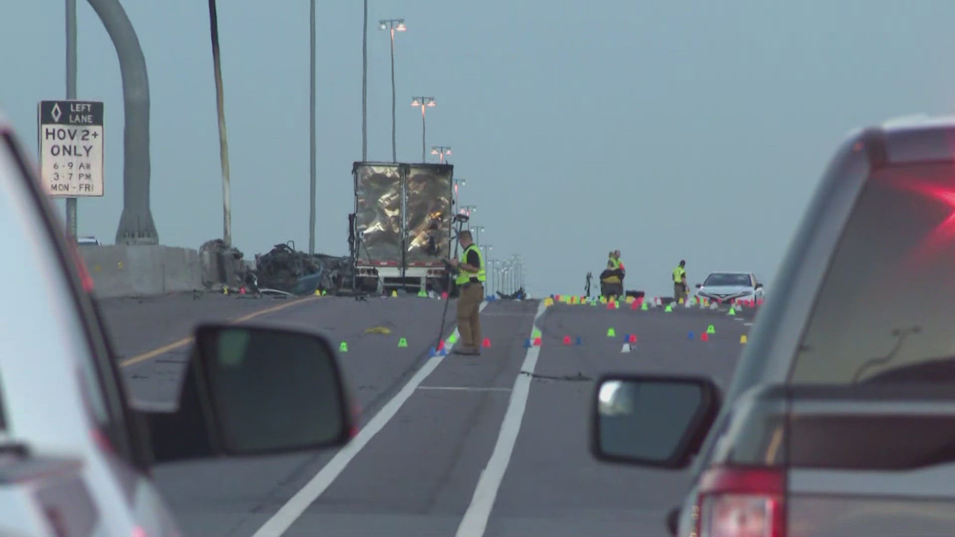 The crash happened near Dysart Road when a suspected impaired driver struck the semi-truck at a high rate of speed, DPS said.