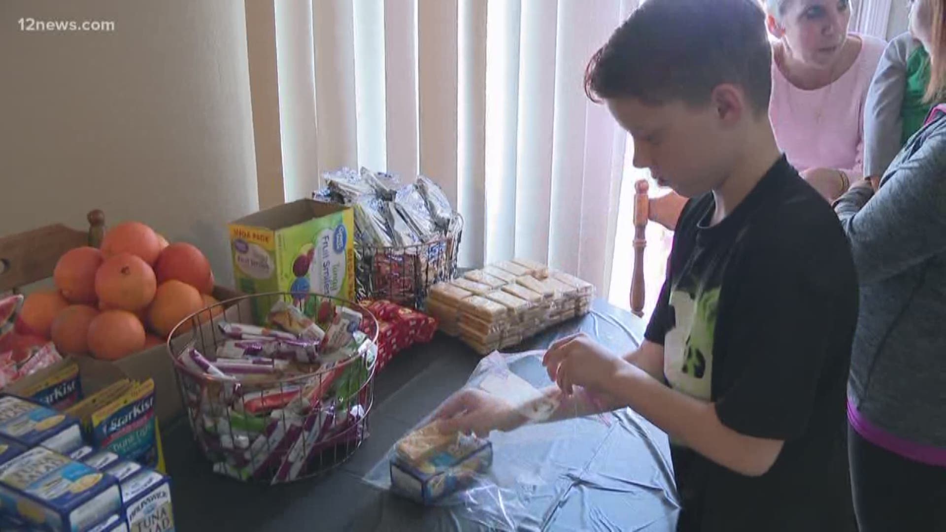 Instead of asking for toys or video games for his birthday this year, Kaleb Carll asked his family and friends to bring deodorant, socks, blankets and non-perishable foods to his party to make care packages for homeless people.