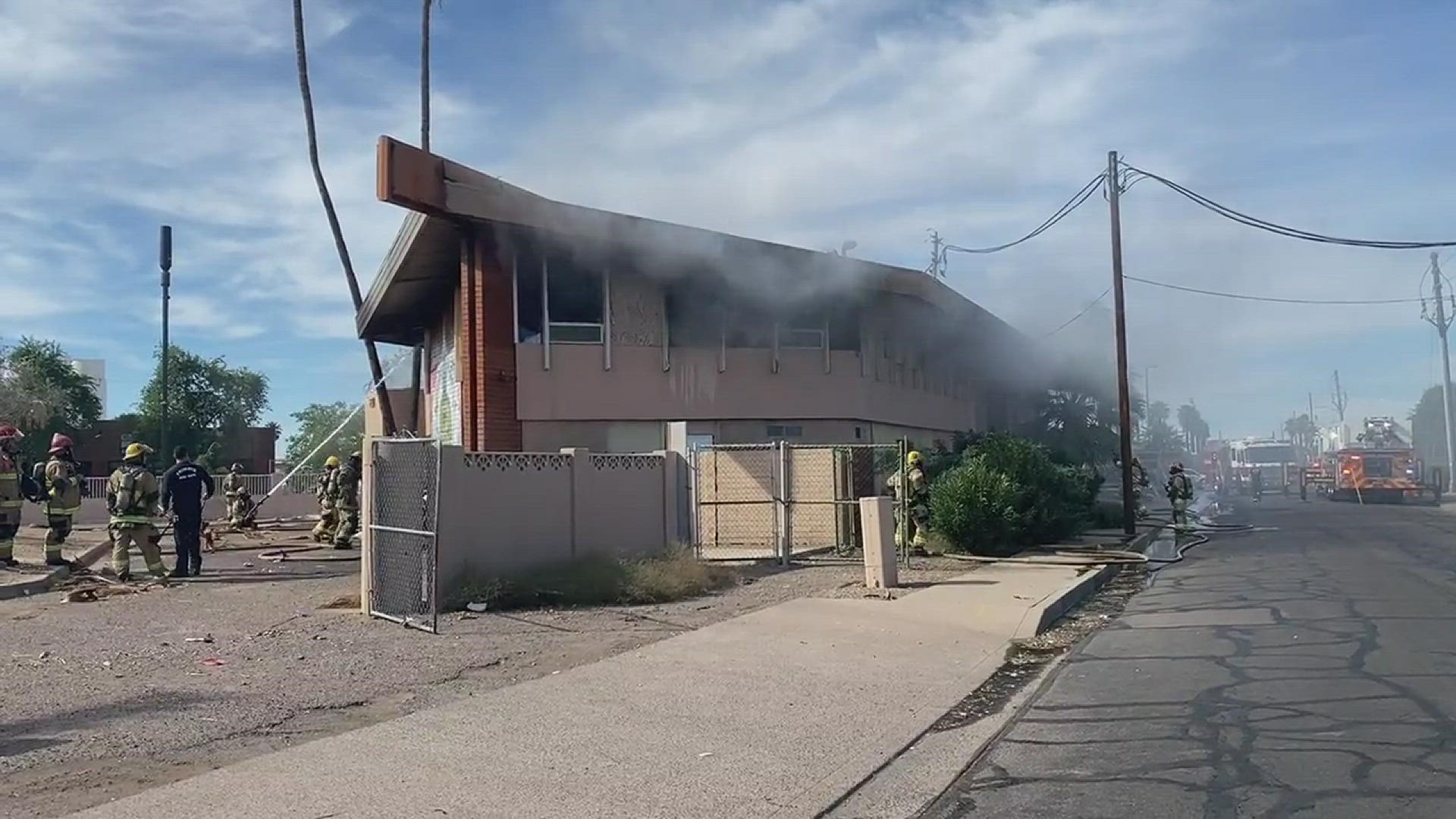 A fire was started at the Paper Heart Building on Grand Avenue in Phoenix Saturday morning.