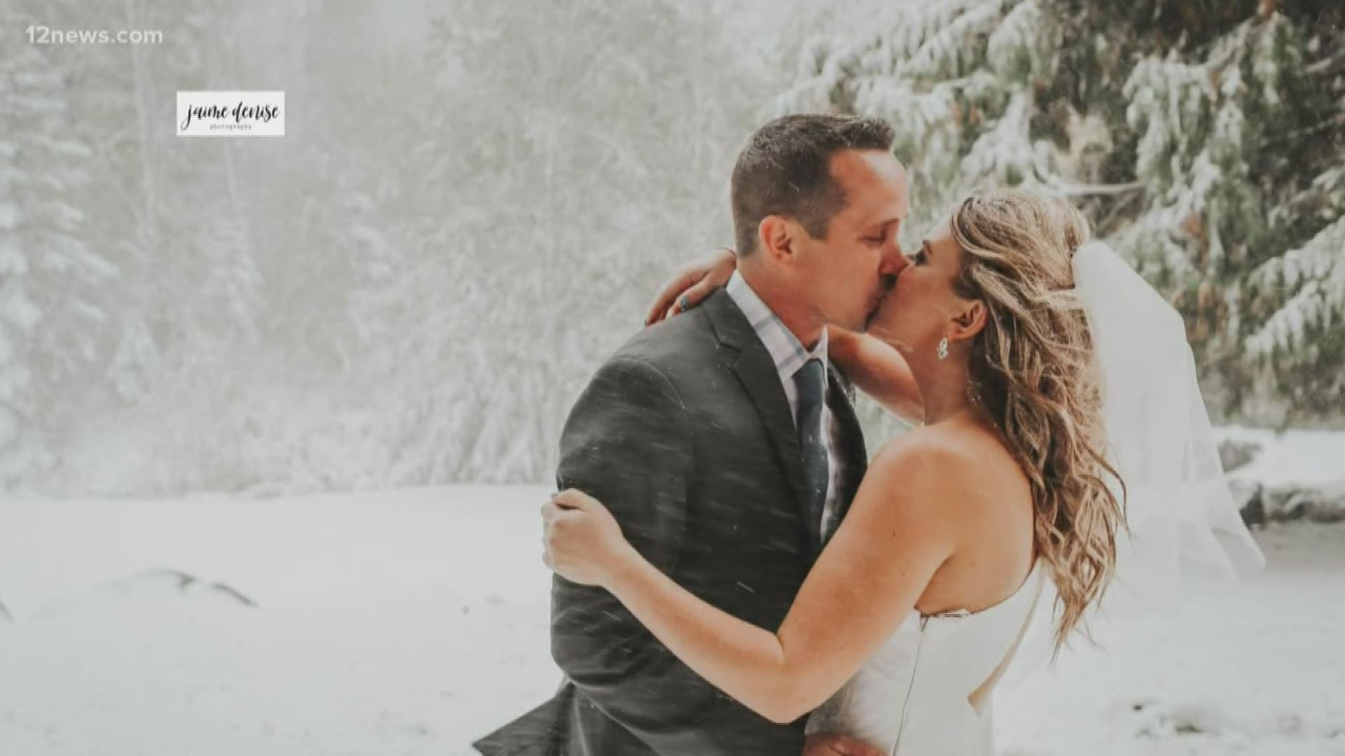 An Arizona couple from Fort Mohave got the surprise of their life at their September wedding in Spokane. A freaky snow storm!