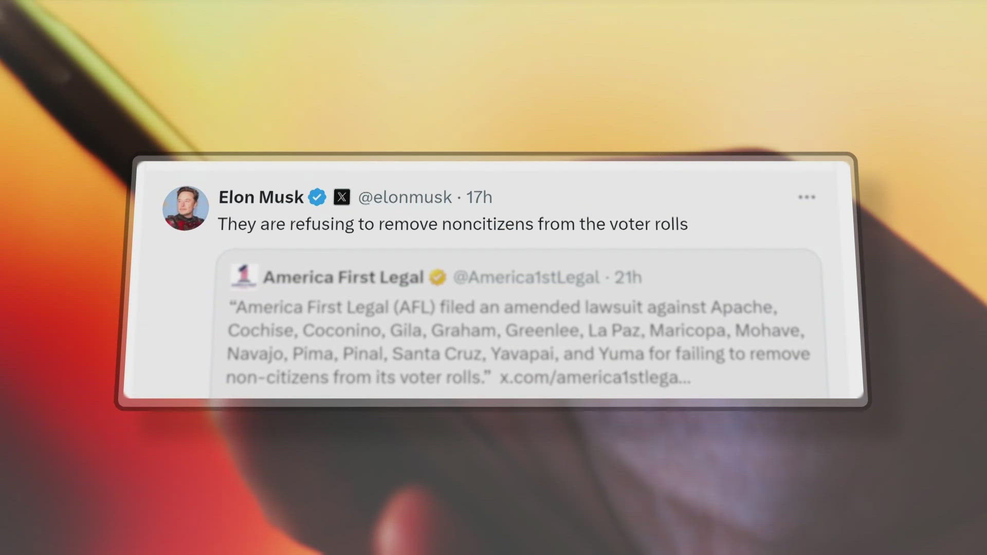 Elon Musk is promoting a lawsuit claiming that elections officials across the state illegally refuse to scrub non-citizens from the voting rolls.