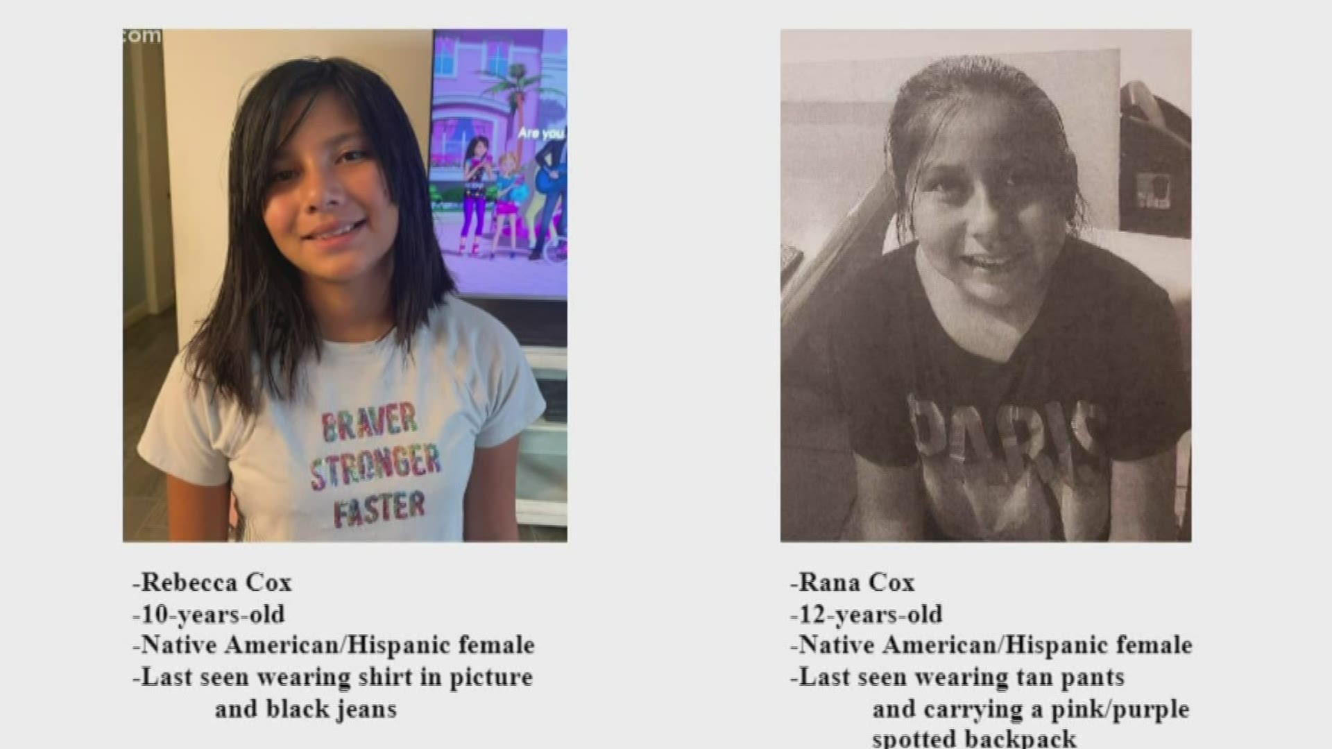 Rebecca and Rana Cox went missing from a home near Verrado Heritage Elementary School. Rebecca is 10 and Rana is 12. Call Buckeye PD if you see them.