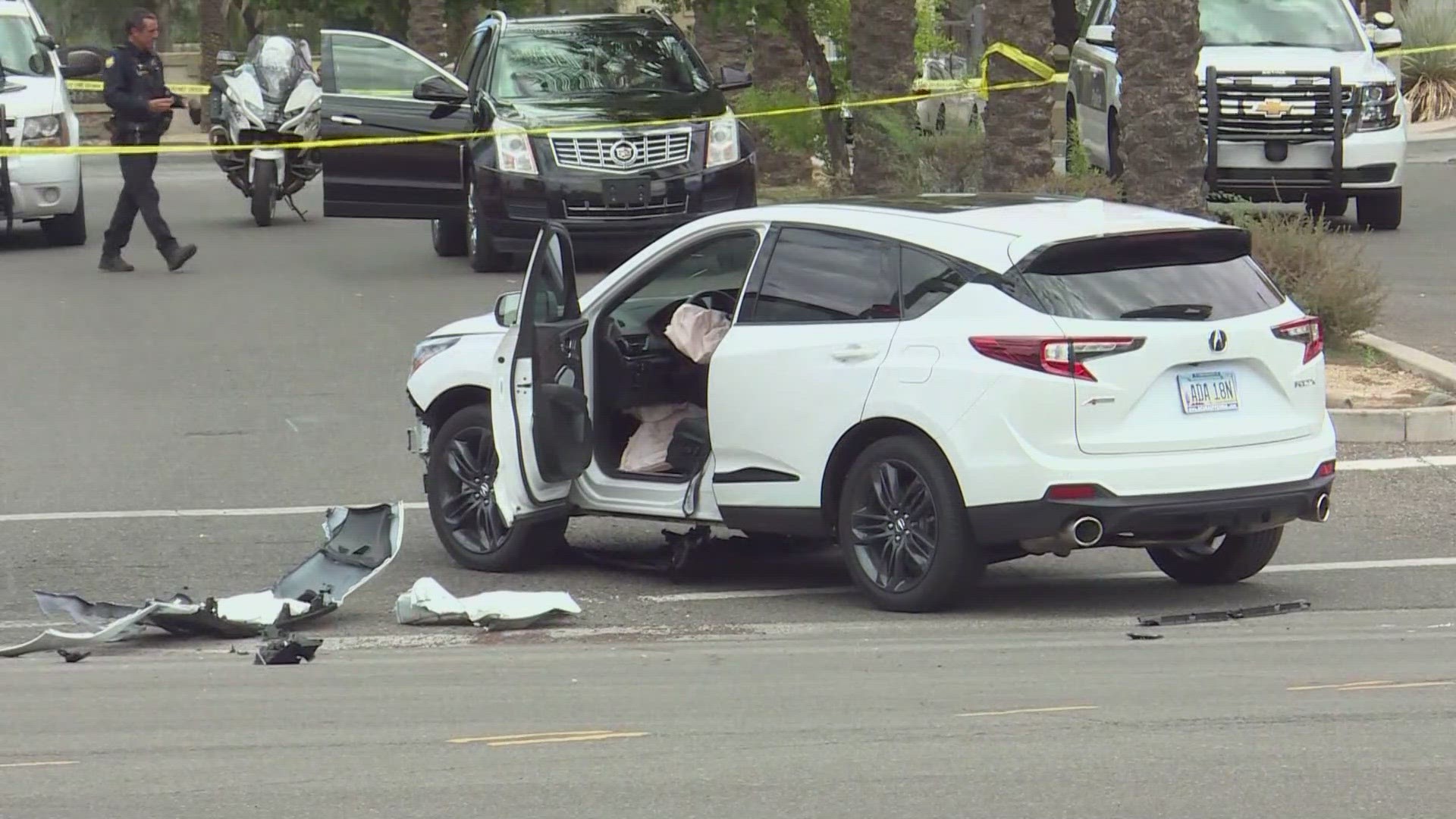 Crews were at the scene of a two-vehicle crash near Tatum and Shea boulevards on Wednesday.