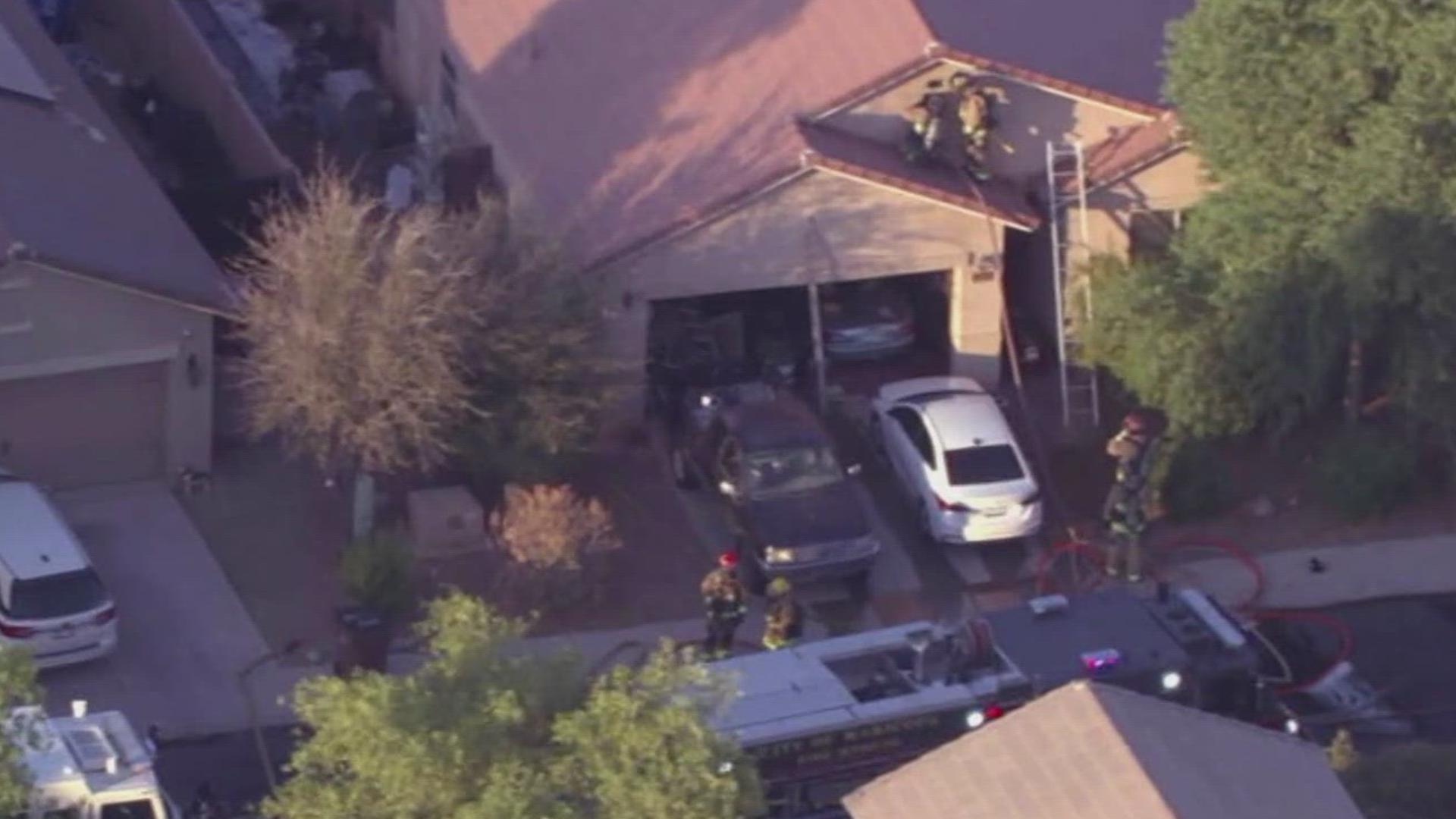 The person was found unconscious in the backyard, and died at the hospital, officials said.
