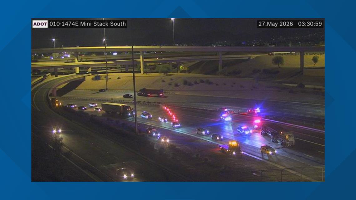 Semi-truck rolls over in multi-vehicle crash along eastbound I-10 in downtown Phoenix