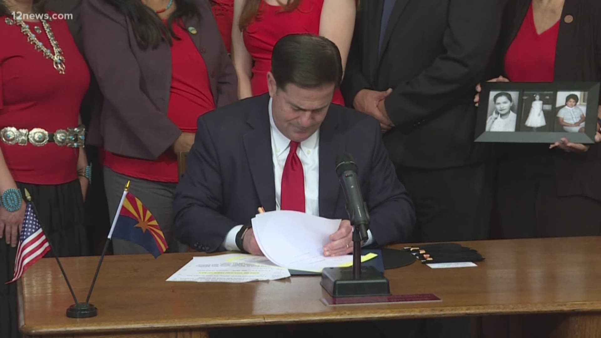 Governor Ducey signed House Bill 2570 Tuesday. The bill was introduced by Representative Jennifer Jermaine. It will create a 21 member study committee on missing and murdered Indigenous women and girls. The Governor says the goal is to figure out a way to reduce and end violence against Indigenous women.