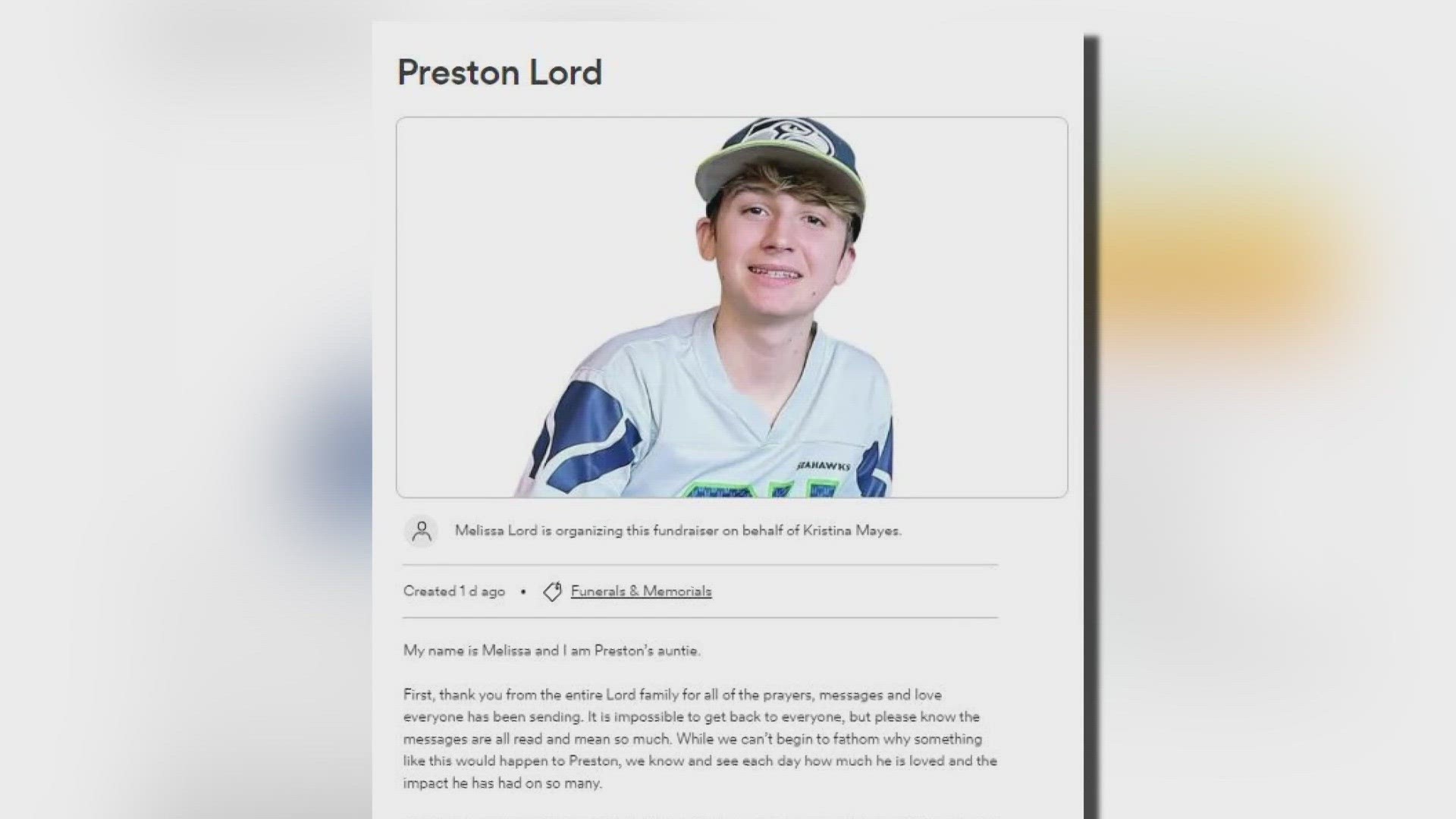 A candlelight vigil will be held Thursday night for Preston Lord, who died after being assaulted at a large Halloween party.