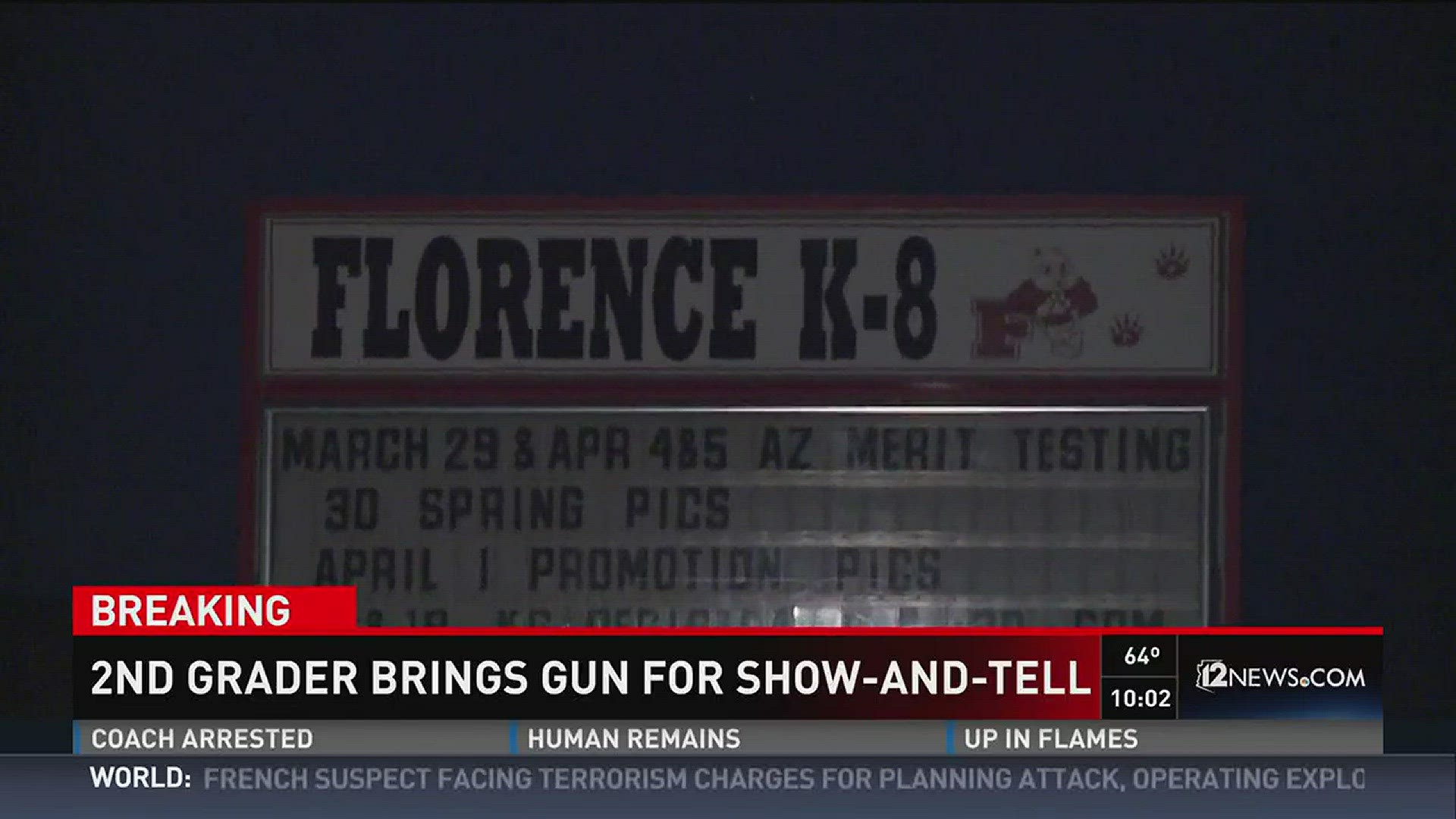 2nd grader brings gun to Florence elementary school.