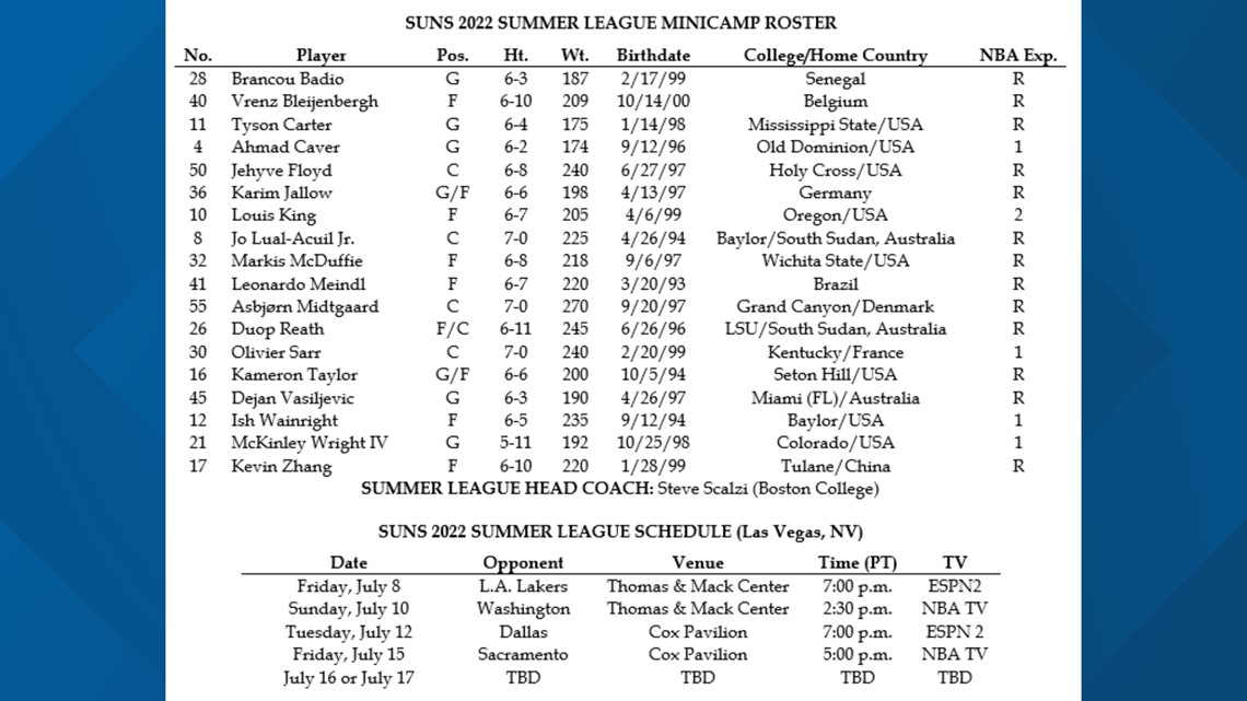 Phoenix Suns announce NBA Summer League schedule in Las Vegas