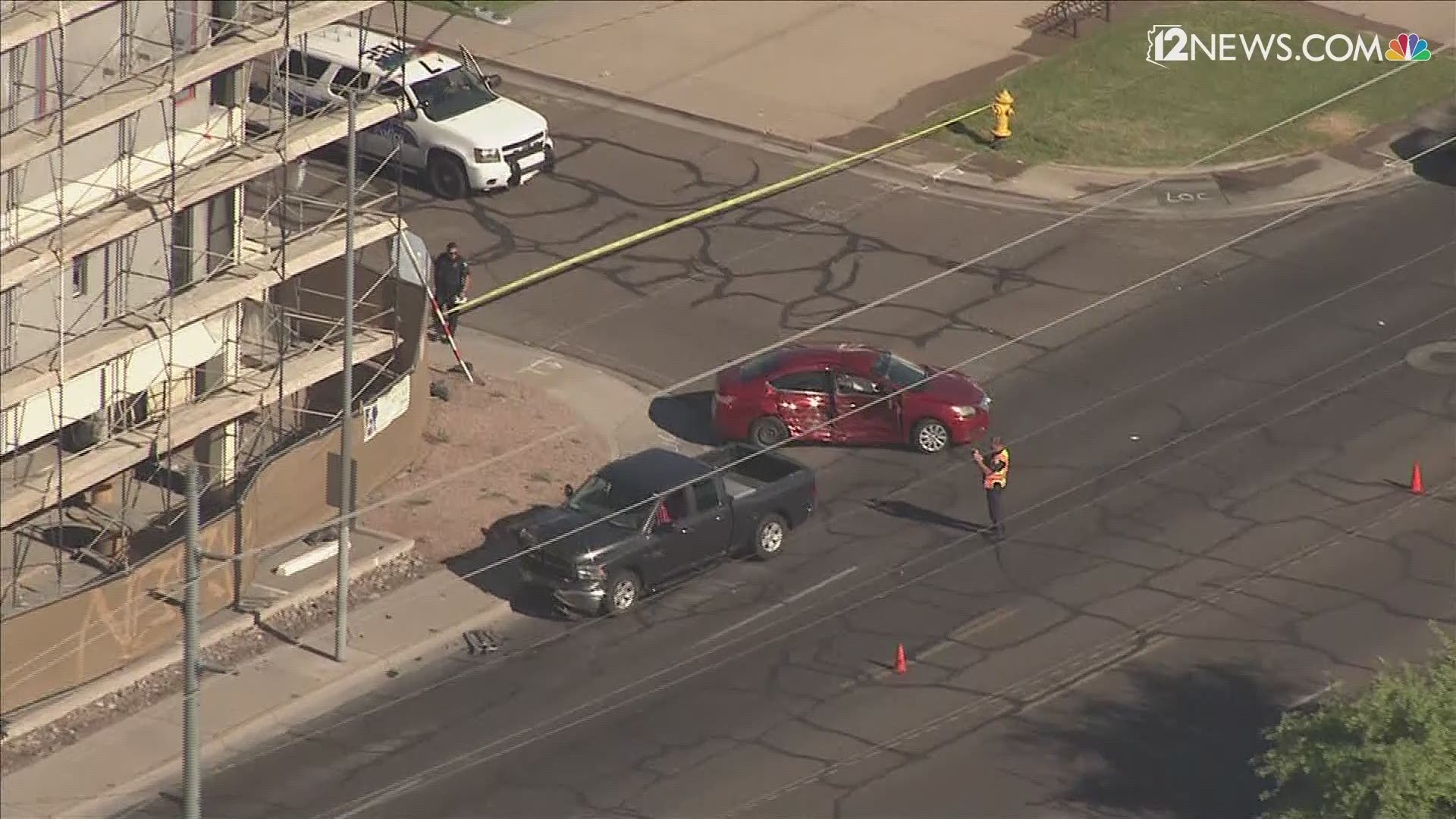 According to Phoenix Fire, a 10-year-old boy is in critical condition after a crash at 7th St. and Thomas Rd. Two adults who were also in the crash are in stable condition. Editor's note: The Phoenix Fire Department had previously reported the child in the crash was a girl, but 12 News has learned the child is a boy. This story has been updated to reflect that change.