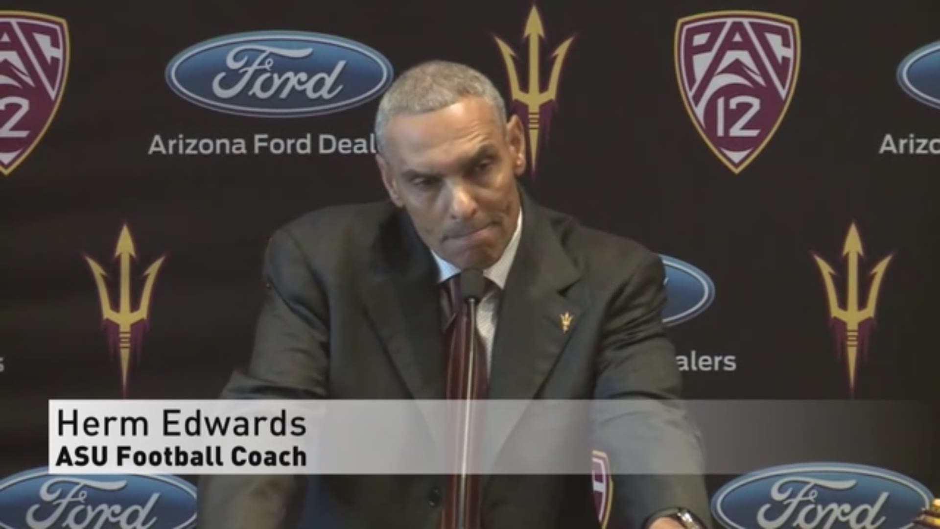 Edwards responded bizarrely to a reporter's identification during his introductory press conference as the Arizona State head football coach.