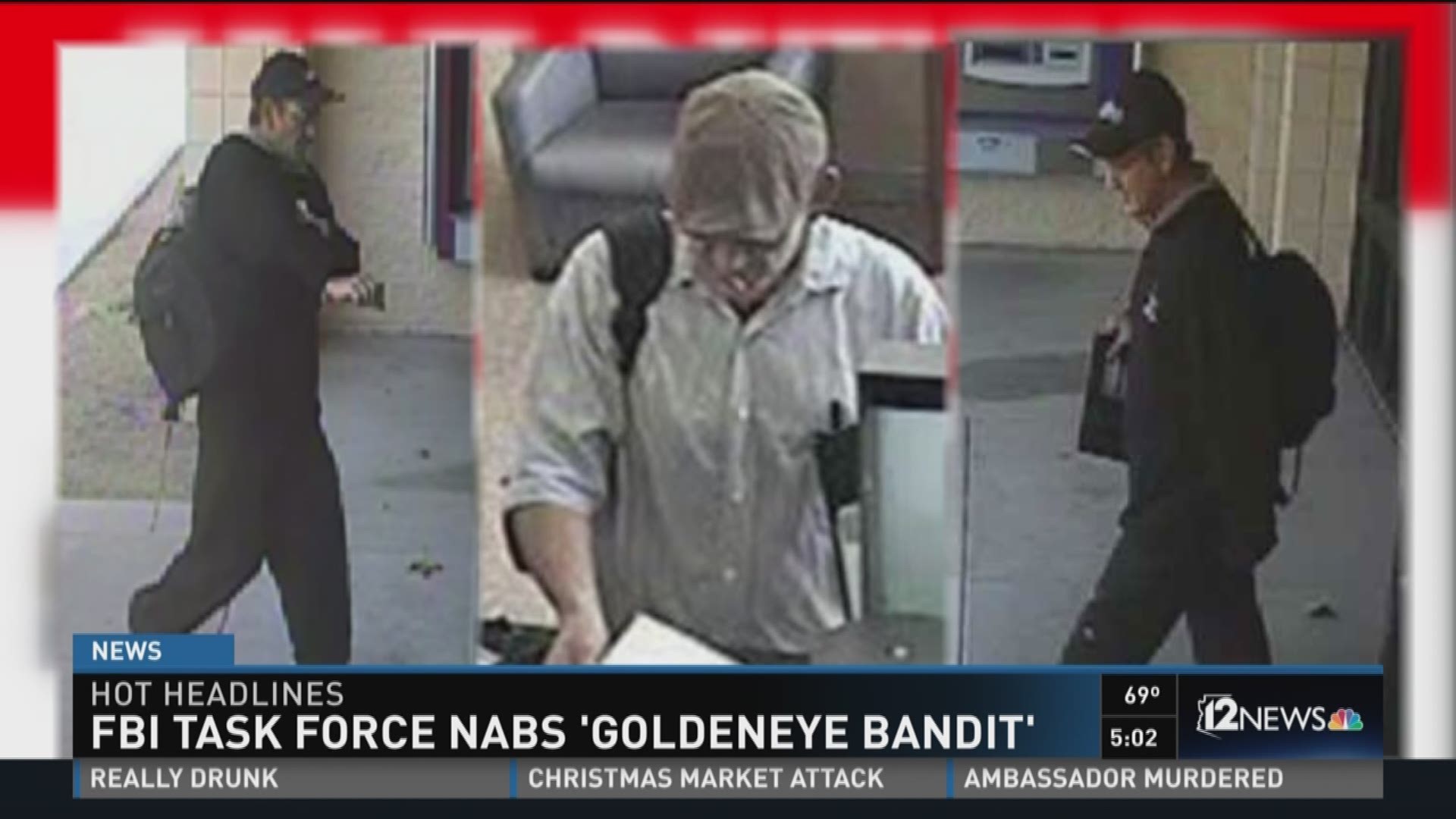 Suspect Scott Martinez, dubbed 'Goldeneye Bandit' was arrested after a series of bank robberies.