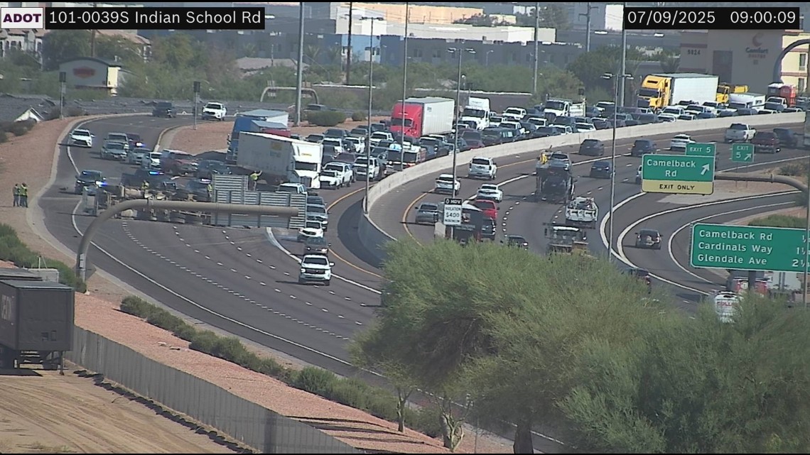 Cement truck crash blocks Loop 101 lanes at Camelback | 12news.com