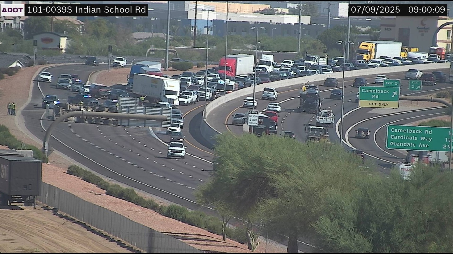 Cement truck crash blocks Loop 101 lanes at Camelback | 12news.com