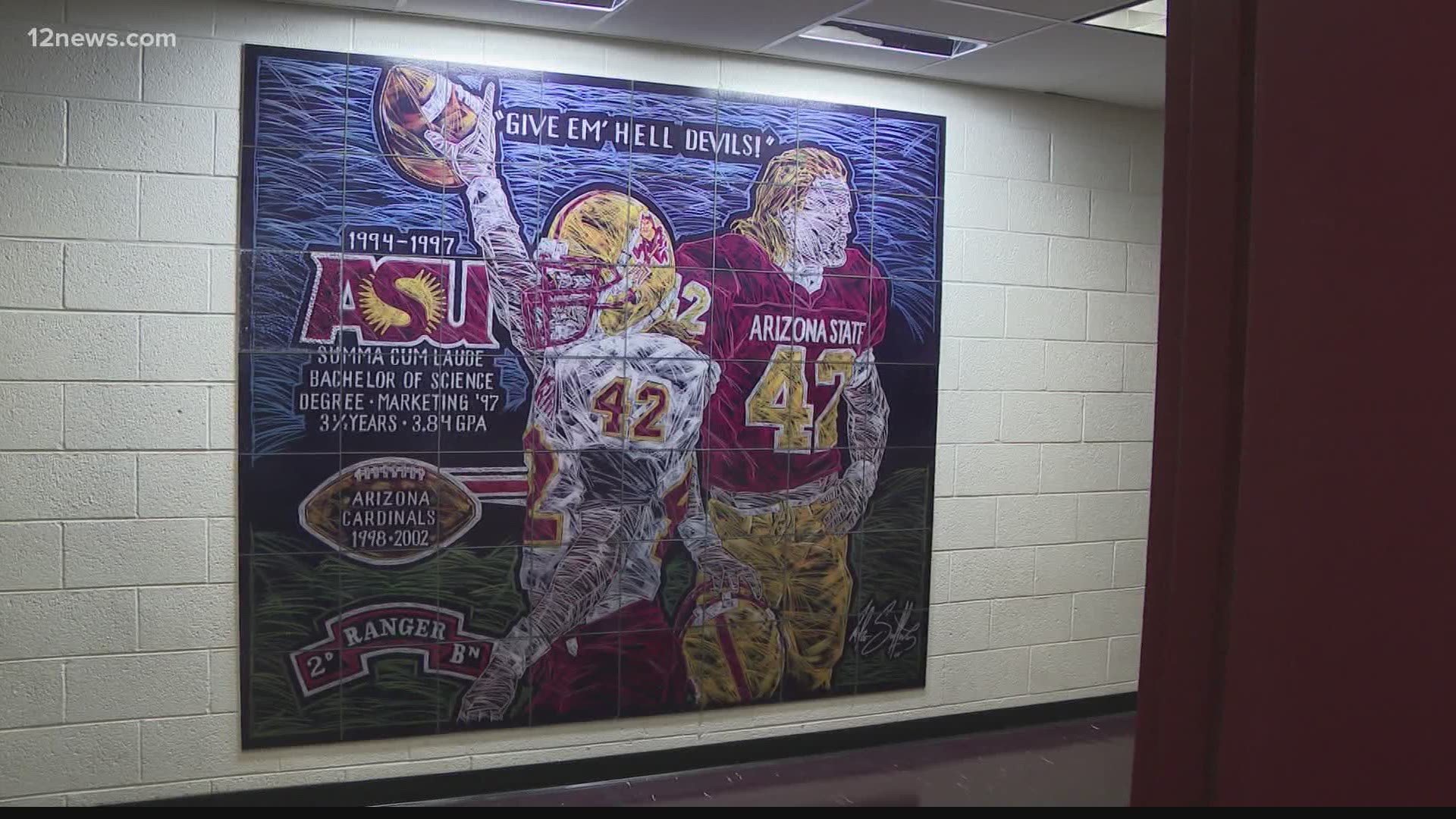 A mural will be revealed this fall at Pat Tillman Middle School in Phoenix to celebrate the life of a true hero. Renowned artist Mike Sullivan is painting the mural.