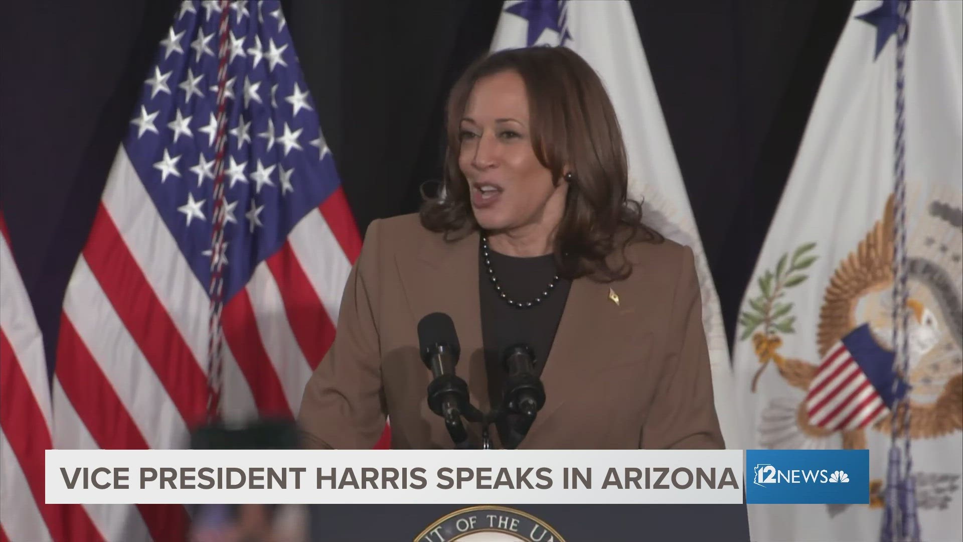 Vice President Kamala Harris speaks at South Mountain Community Center as part of the "Fight for Reproductive Freedoms" tour on March 8.