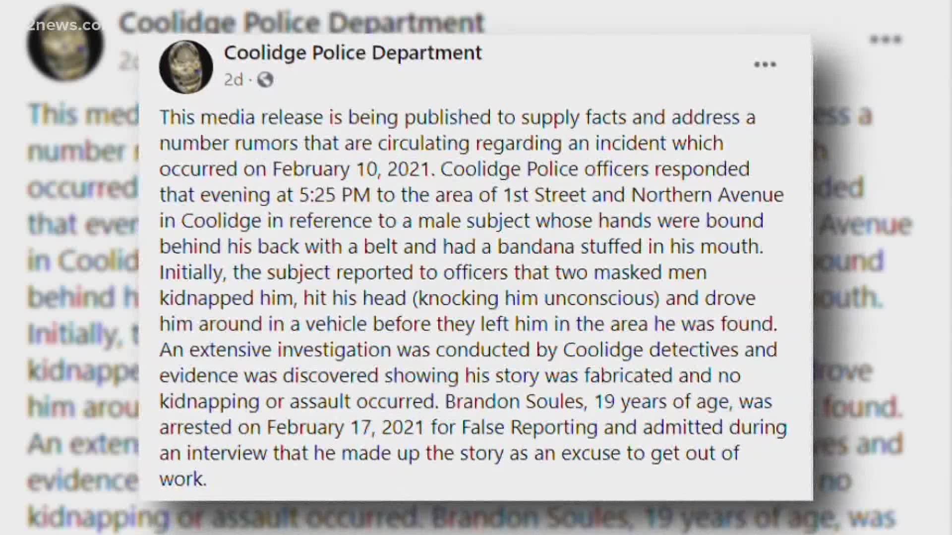 Brandon Soules was found tied up after authorities got a kidnapping call. What they didn't know immediately was that Soules faked the entire incident.
