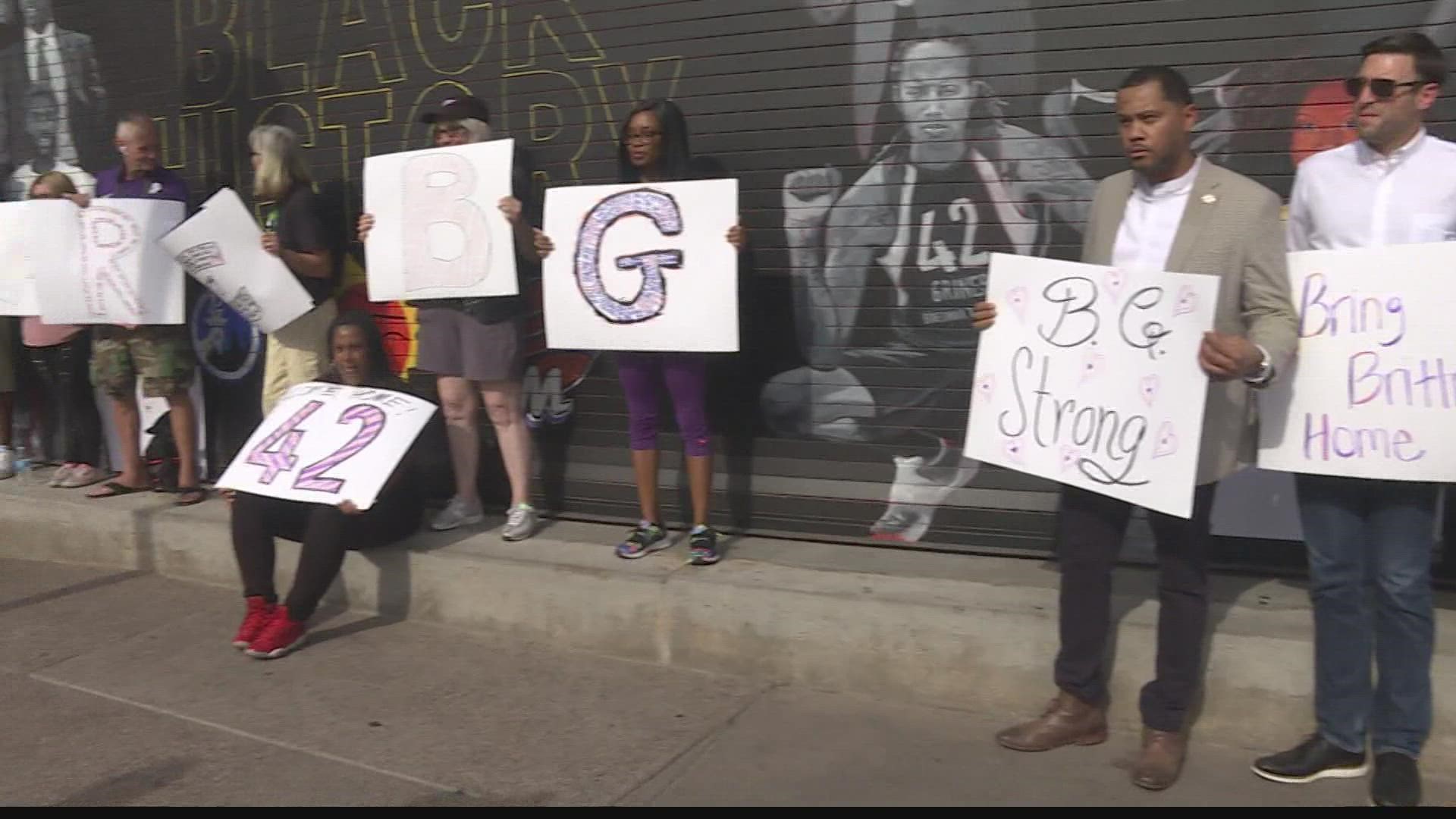 The Shining Light Foundation held a rally for Brittney Griner outside of the Footprint Center on Tuesday. Griner was arrested in Russia four months ago.