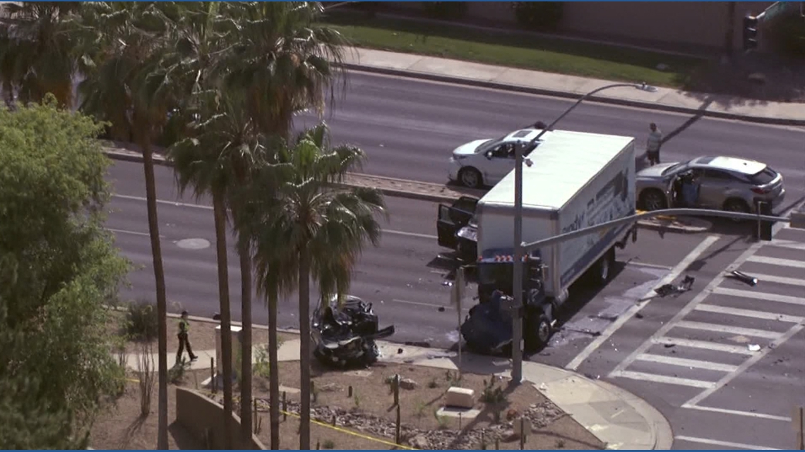 A crash involving four vehicles—a box truck, a minivan, and two other vehicles—has left one person dead, authorities say.