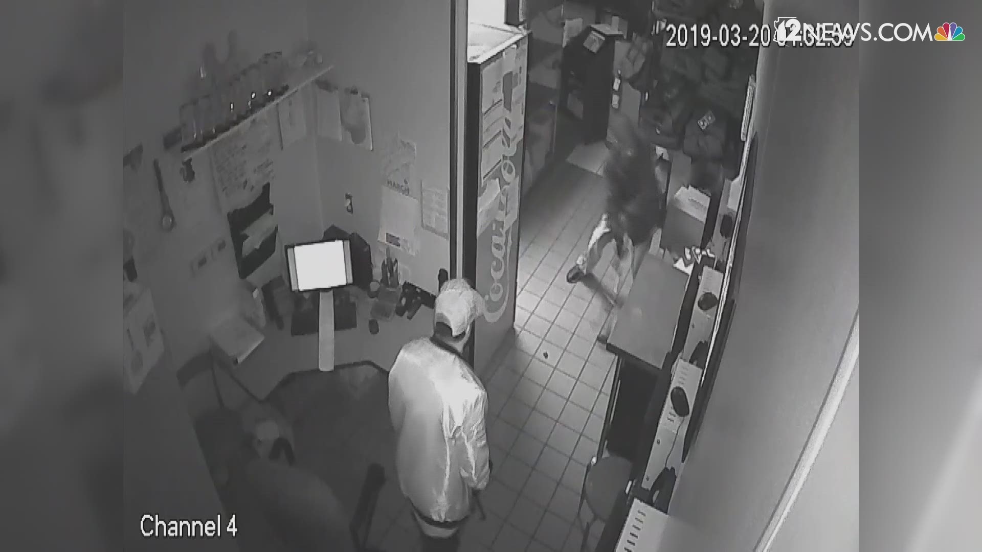 Two men were captured on surveillance video smashing a safe at a Domino's Pizza store on Miller Road, south of Southern Avenue in Buckeye. After leaving the Domino's the two men broke into  Verrado Coffee Company at Verrado Way and McDowell Road. If you know either of the men please contact Buckeye PD at Buckeye PD’s tip line at 623.349.6411 or bpdtips@buckeyaz.gov.