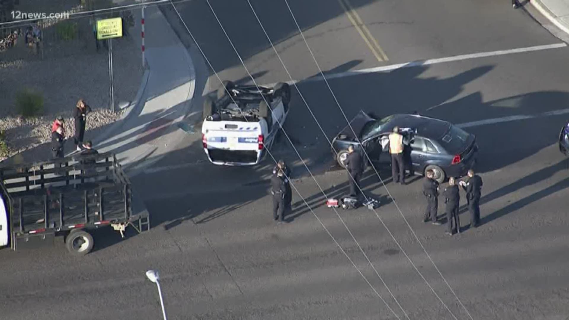 A Phoenix police cruiser was flipped onto its roof. The cruiser was involved in an accident on 30th Street and Greenway.