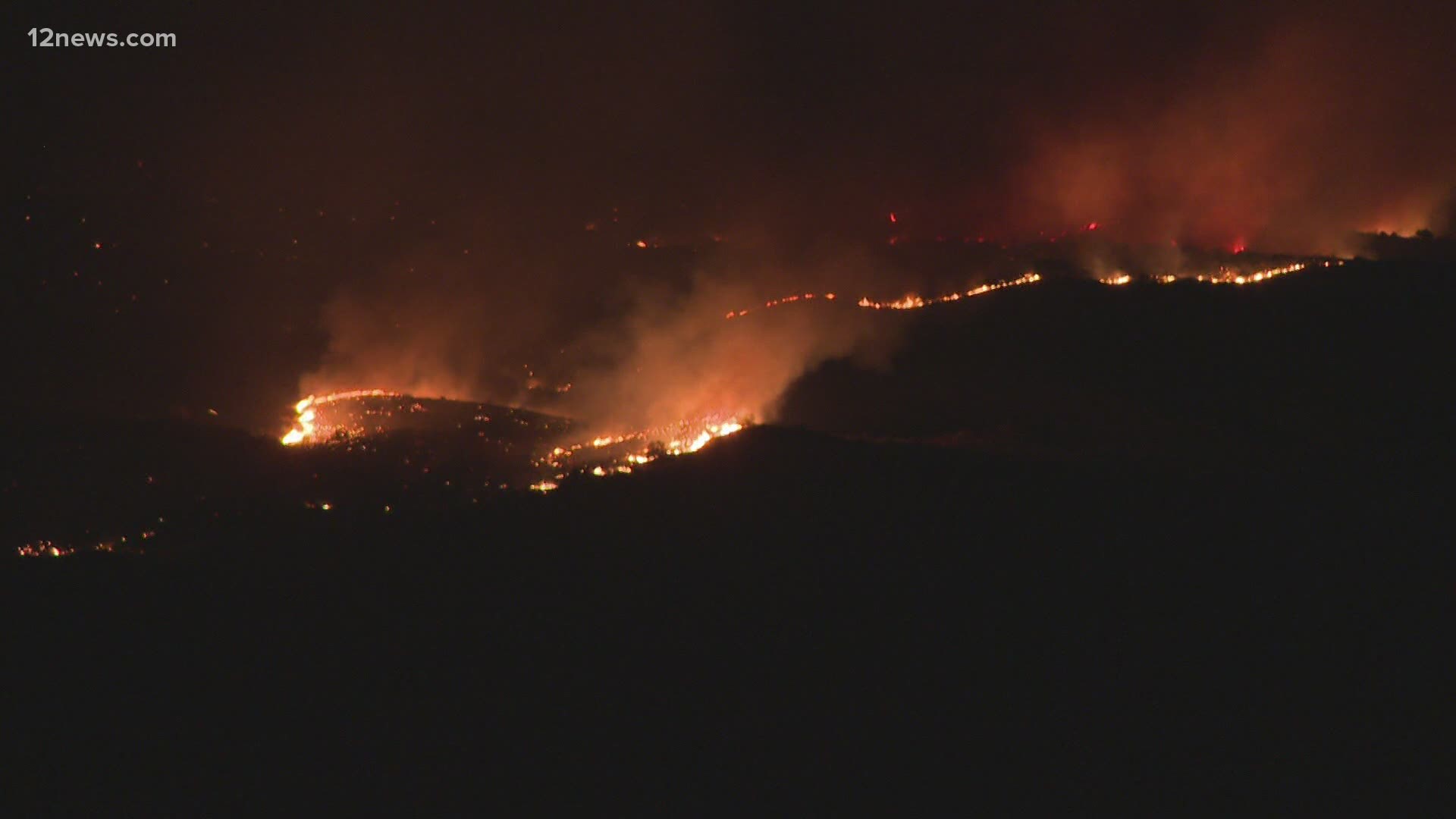 The Sears Fire is burning eight miles northeast of Cave Creek and is spreading through Tonto National Forest. It's burned more than 12,000 acres and is 0% contained.
