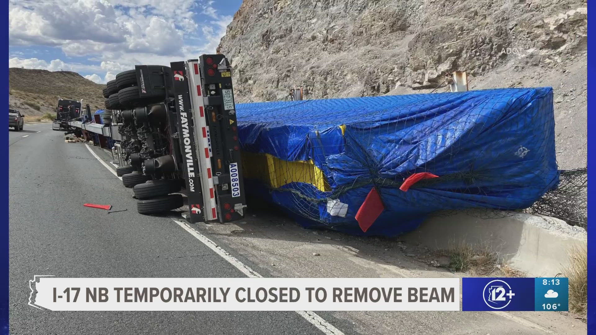 The 70,000 pound beam fell from a truck the overturned on I-17 on Saturday near Black Canyon City.