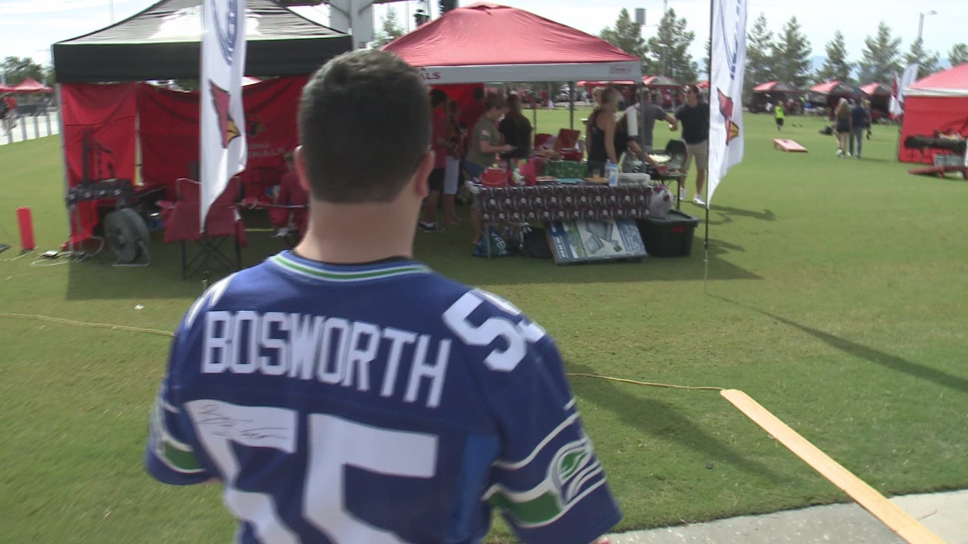 What happens when you get a local comedian (and Cardinals fan) Mike Turner to put on a Brian Bosworth jersey and take to the great lawn to troll Seahawk fan? Watch out Seattle Fan, Mike is ready to take you on.