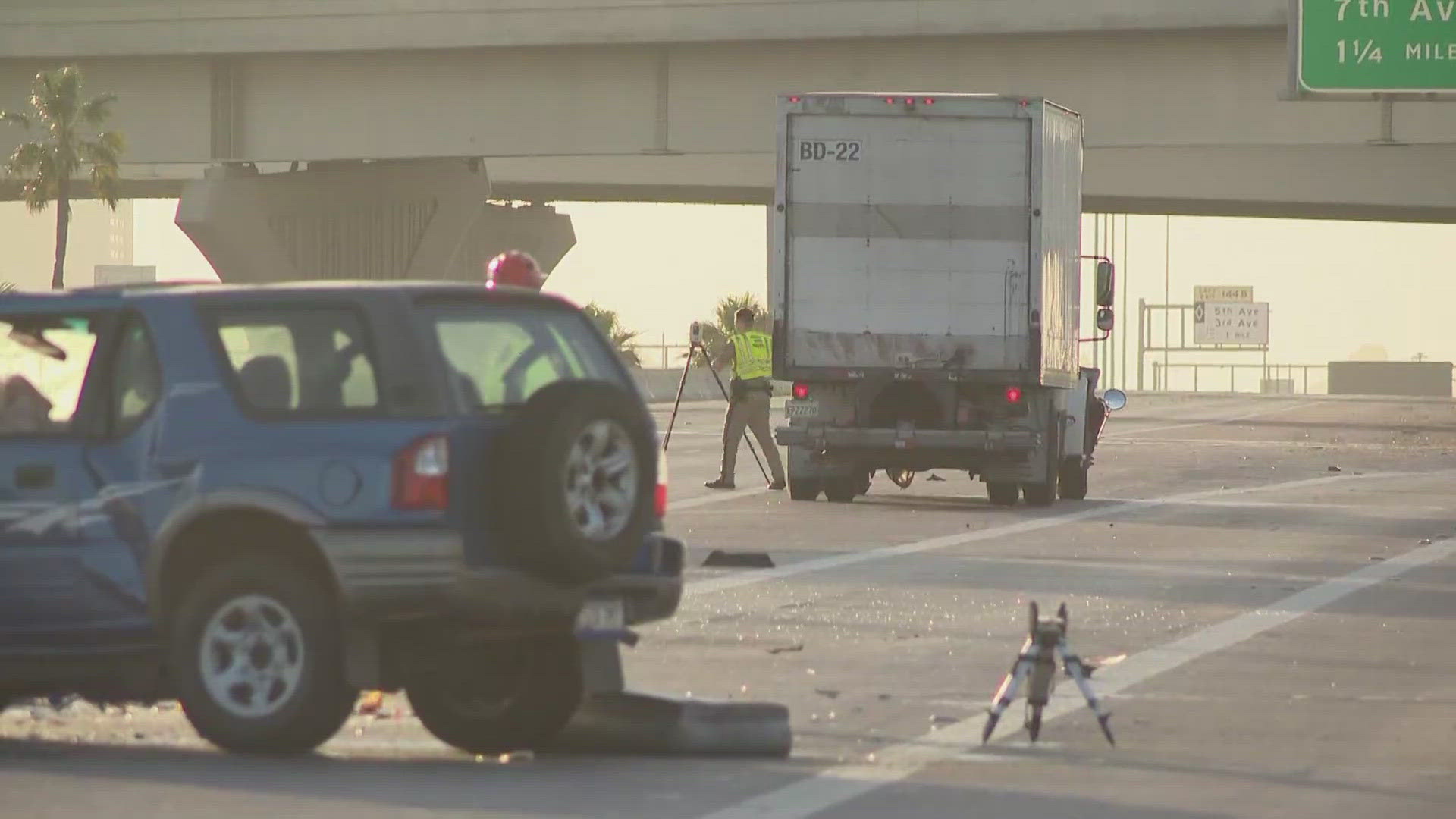 The crash happened at 27th Avenue in the eastbound lanes. Three vehicles were involved.